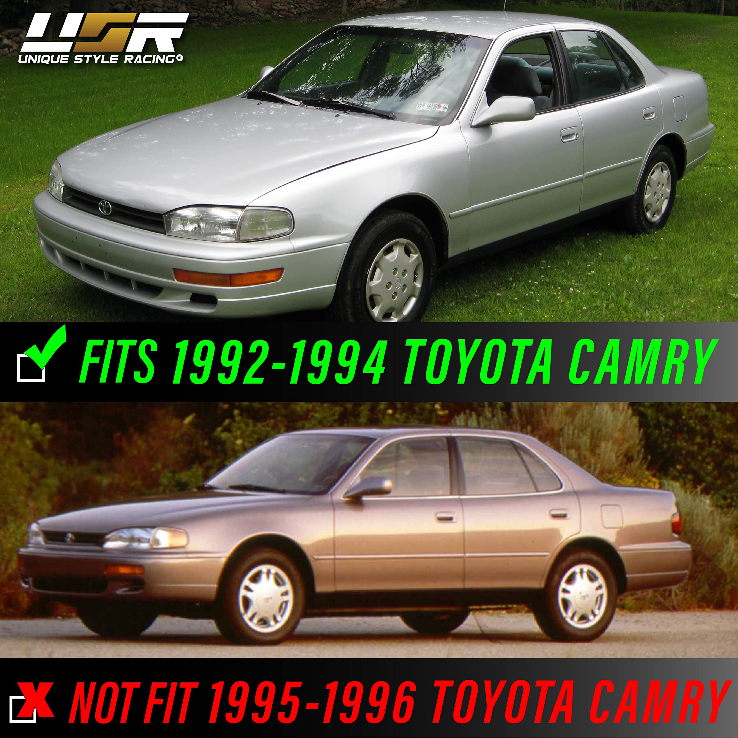 JDM Style Black Housing Clear Lens Headlights & Clear Corner Lights for 1992-1994 Toyota Camry - Complete 4-Piece Set | USR DEPO 92-94 Camry Headlights | Perfect for Night Driving & Car Customization