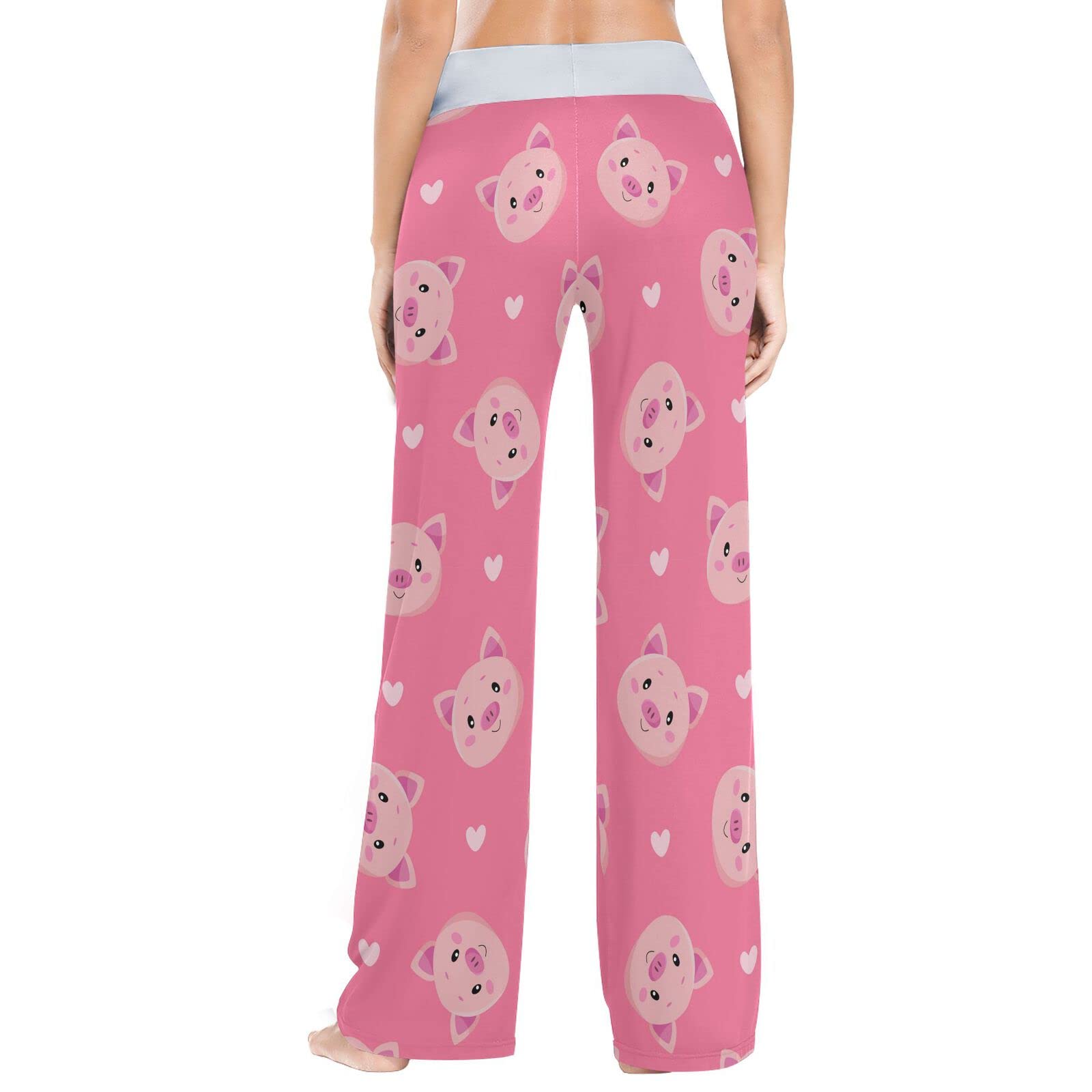 Women's Cute Cartoon Pig Pink Pajama Pants - Soft Wide Leg Lounge Sleepwear for Relaxing at Home & Sleepovers