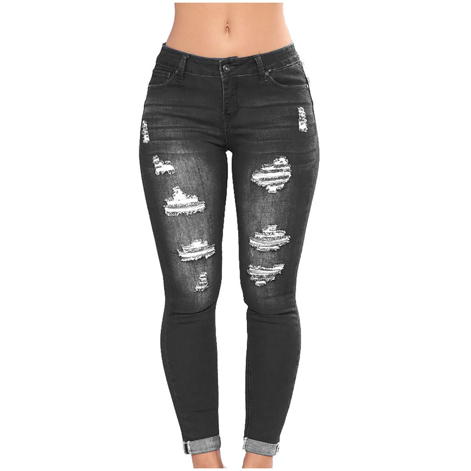Petite Ripped Skinny Jeans for Women - Curvy Slim Fit Butt Lifting Stretch Denim Pants | Perfect for Casual Outfits, Date Nights & Everyday Wear