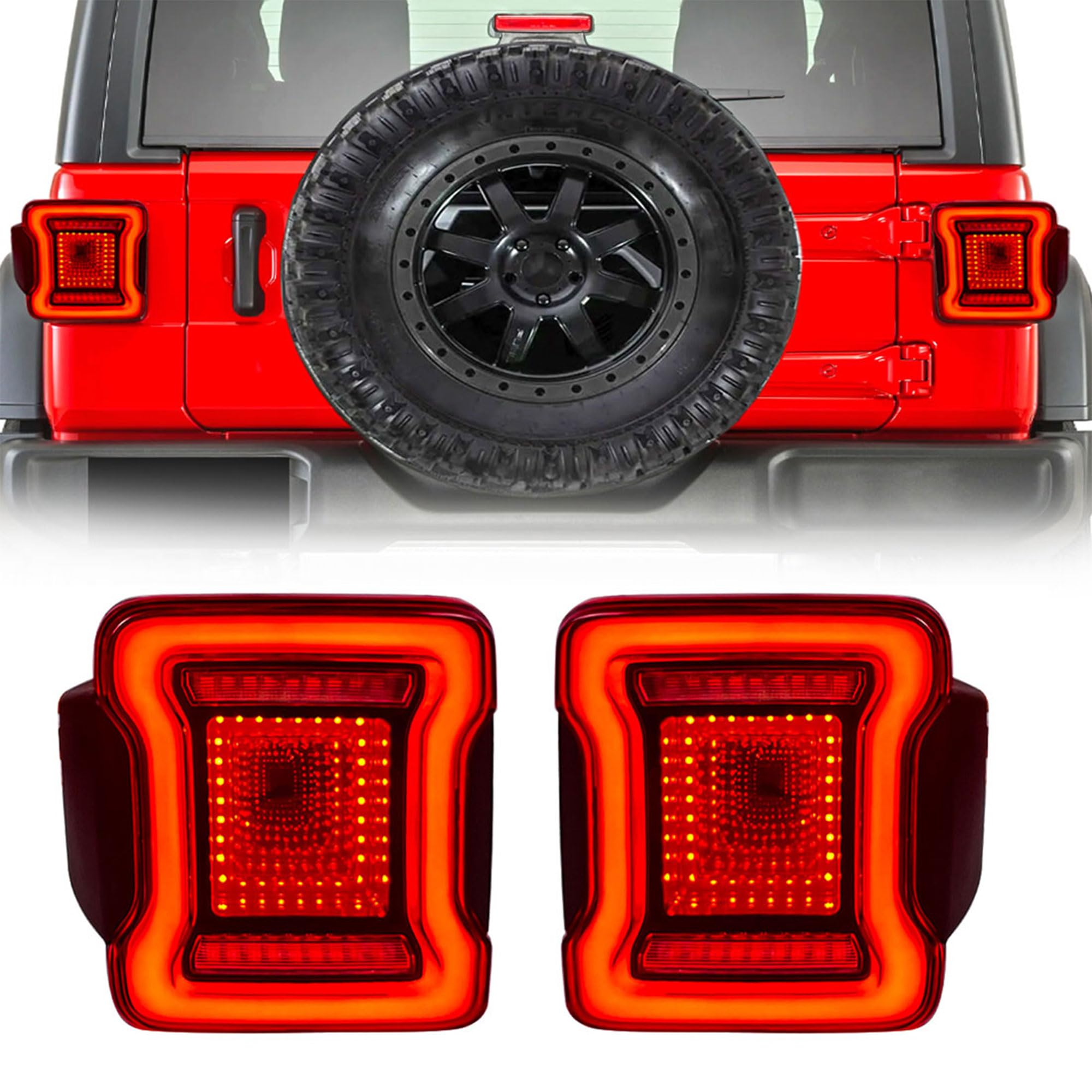 AMERICAN MODIFIED LED Tail Lights with 4 Signal Functions - Compatible with 2018-2023 Jeep Wrangler JL, Red Lens V2 - Perfect for Off-Roading & Night Driving