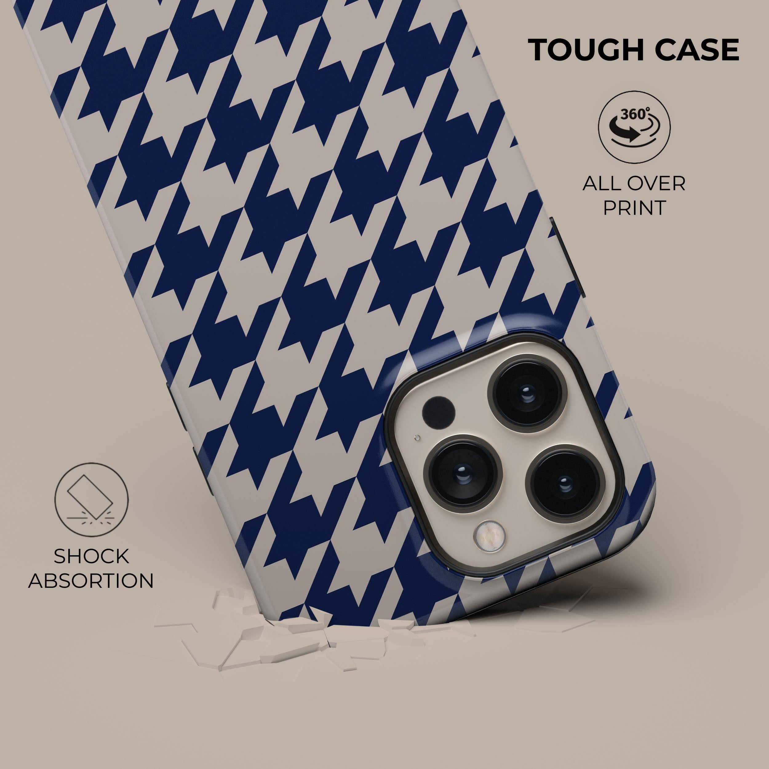 Stylish Blue Houndstooth Pattern Phone Case - Trendy Protective Cover for iPhone & Samsung | Perfect for Work, Travel & Everyday Use