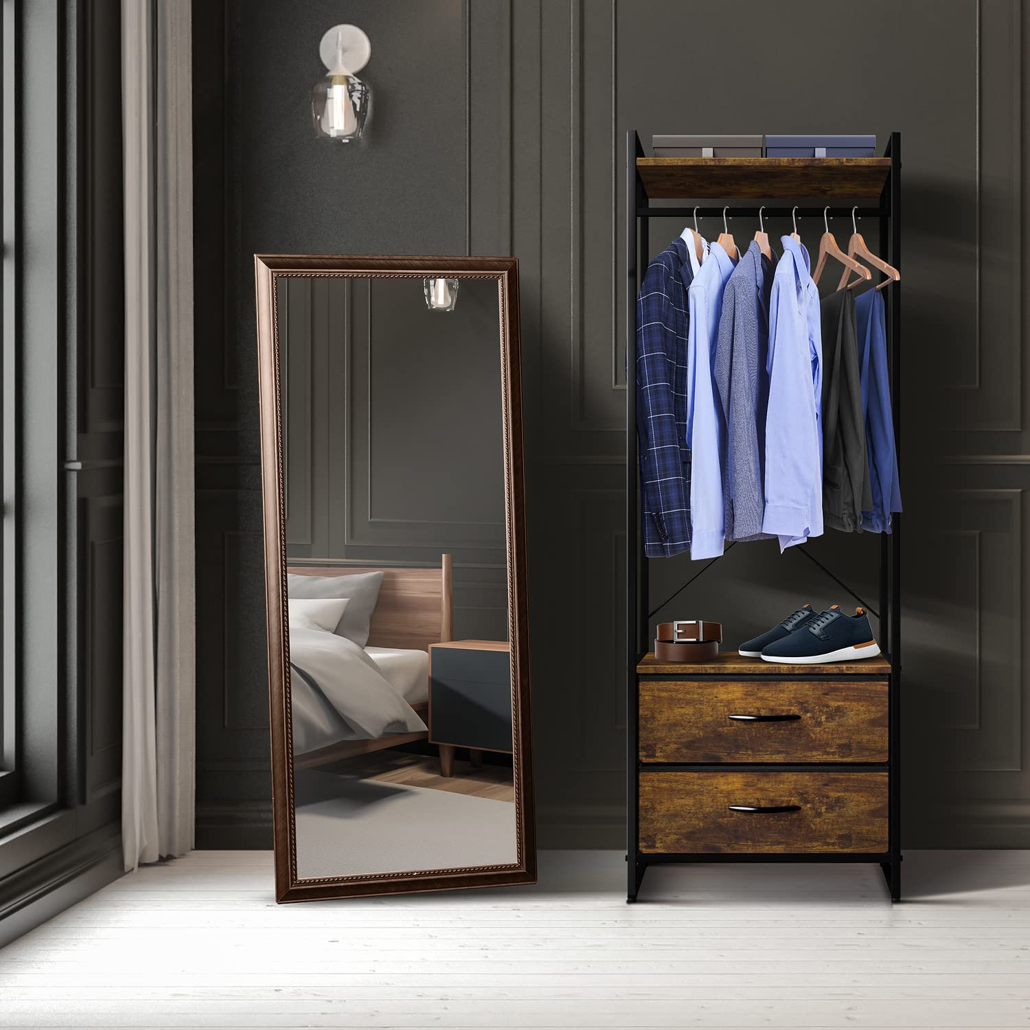 Sorbus Wood Top Clothing Rack with Drawers - Steel Frame Garment Organizer for Closet & Bedroom Storage