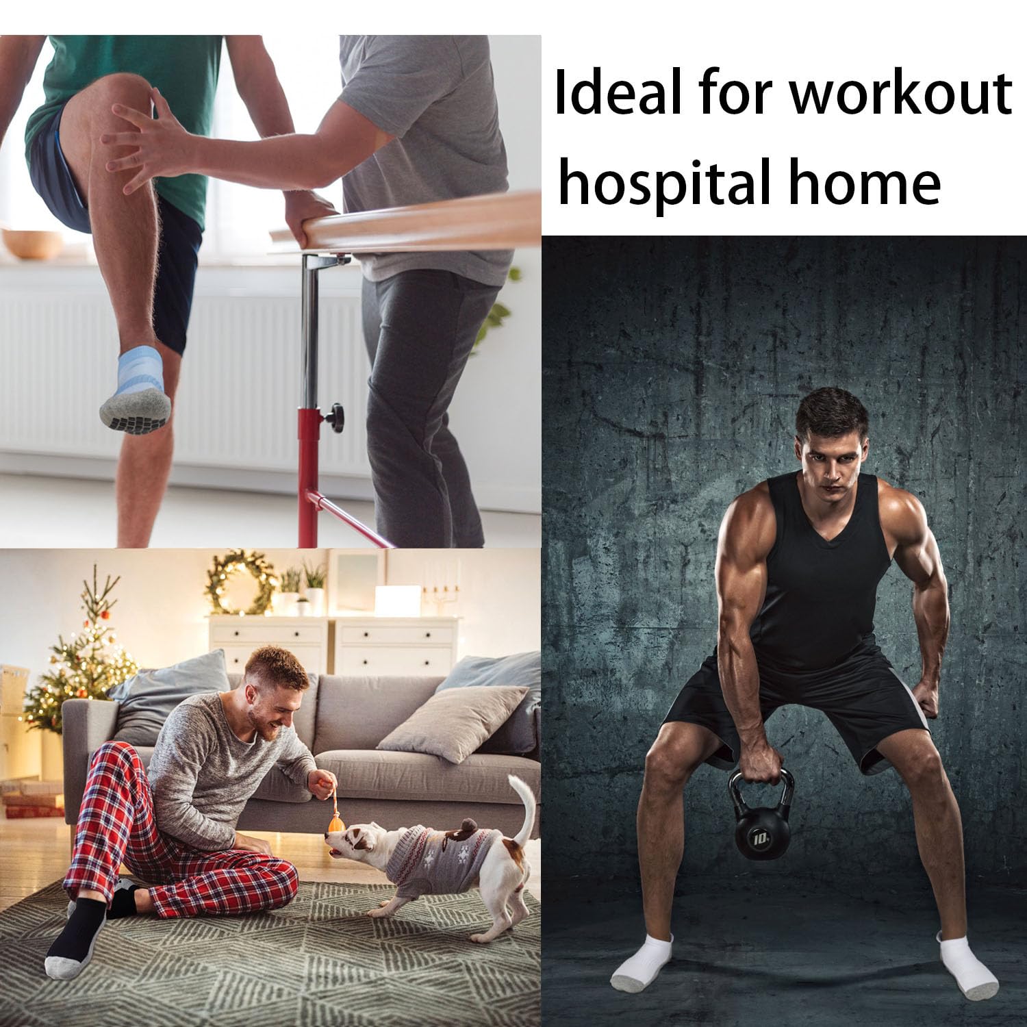 **SkiBeaut Men's Low Cut Non-Slip Grips Cushion Ankle Socks - 3 Pairs for Pilates, Yoga, Hospital & Work - Anti-Skid Breathable Comfort Socks for Men**