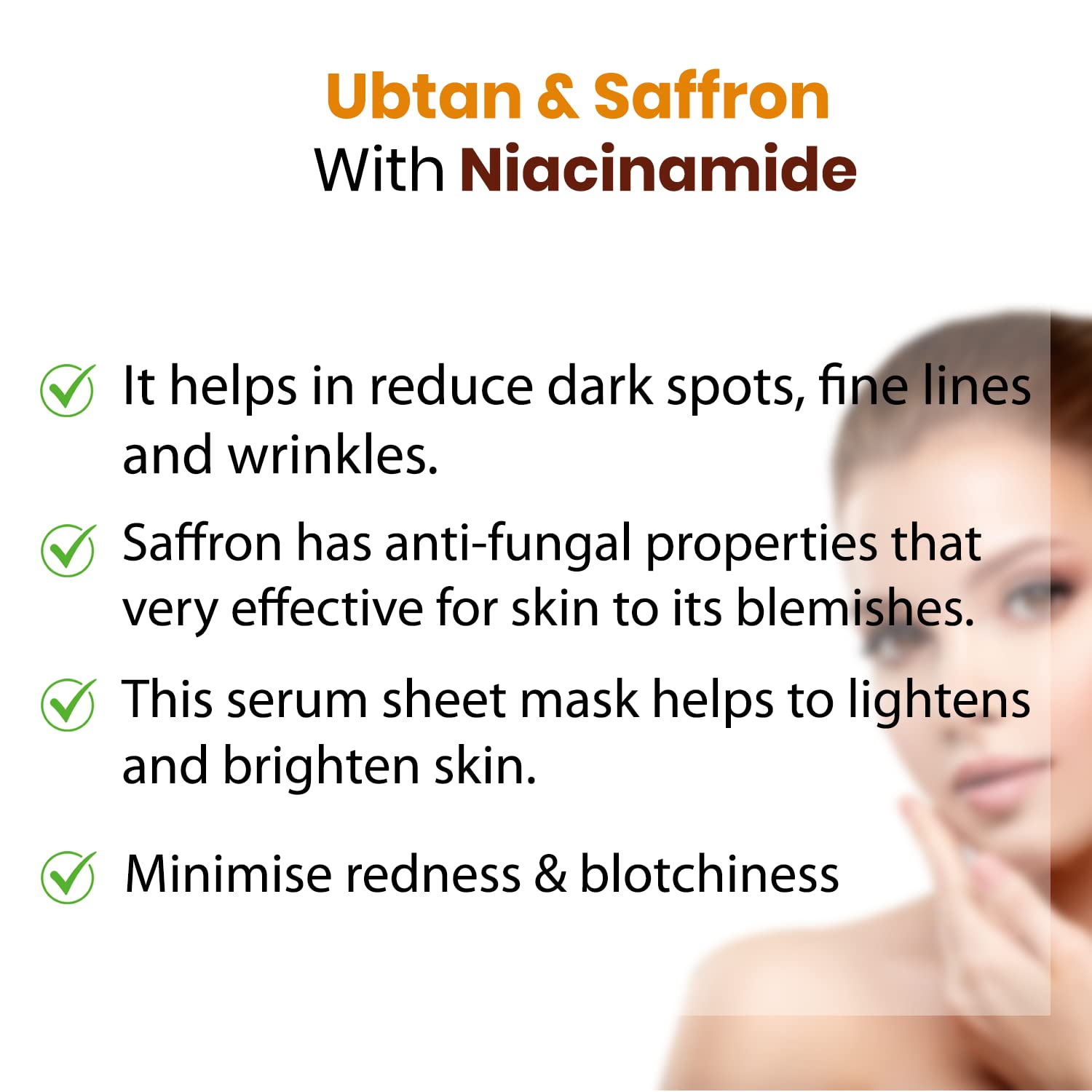 Saffron Naturals Ubtan & Saffron Serum Face Sheet Mask - Brightening & Skin Tone Even Set of 4 (25g Each) for Glowing Skin | Perfect for Daily Skincare Routine & Spa Nights