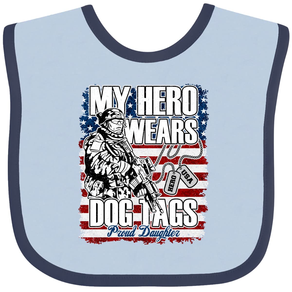 Inktastic Military Proud Daughter Hero Dog Tags Baby Bib for Girls - Patriotic Infant Feeding Bib for Army Family Kids, Perfect for Mealtime & Special Occasions