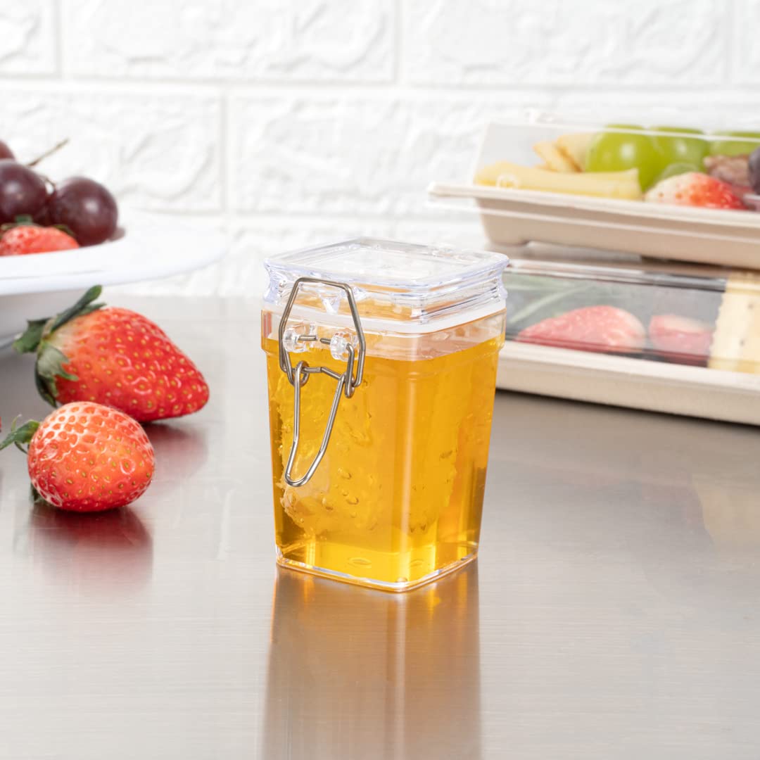 10-Pack 2.7oz Clear Plastic Clamp Lid Mason Jars with Airtight Seal - Perfect for Storing Spices, Sauces, Condiments & Meal Prep - Ideal for Restaurants, Catering & Home Canning