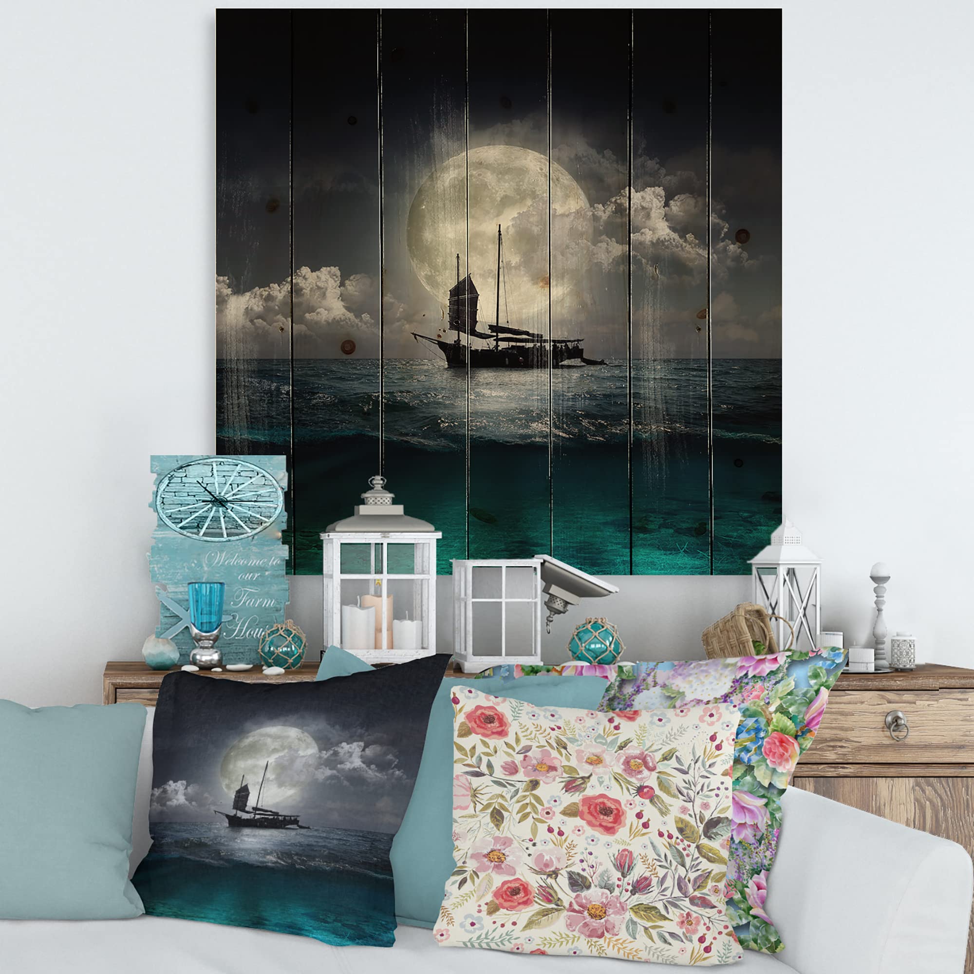 Fisher Boat Moon Lake Nautical Wood Wall Decor - Coastal Home & Office Art