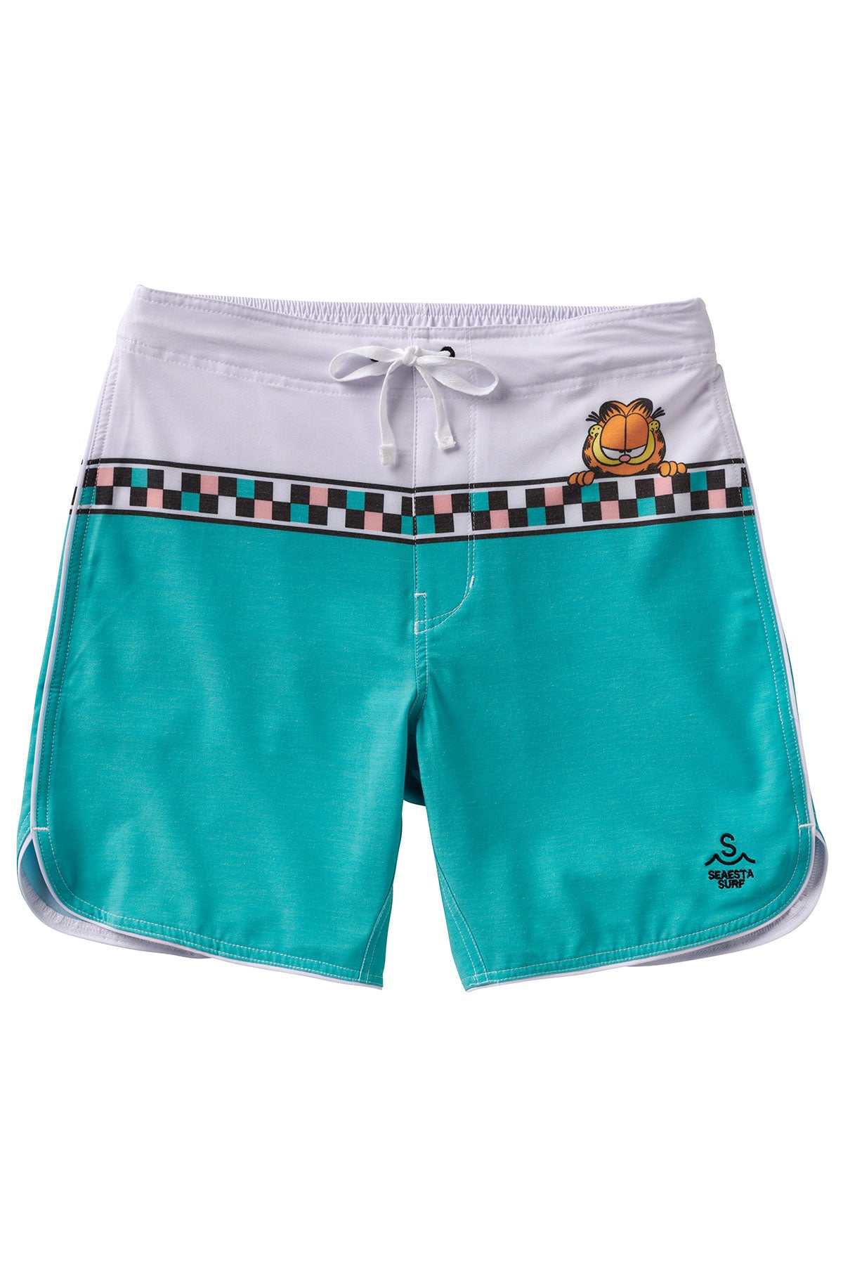 Seaesta Surf x Garfield® Men's Swim Trunks - Monday Checkers Print Quick-Dry Beach Shorts for Surfing, Swimming & Summer Vacations