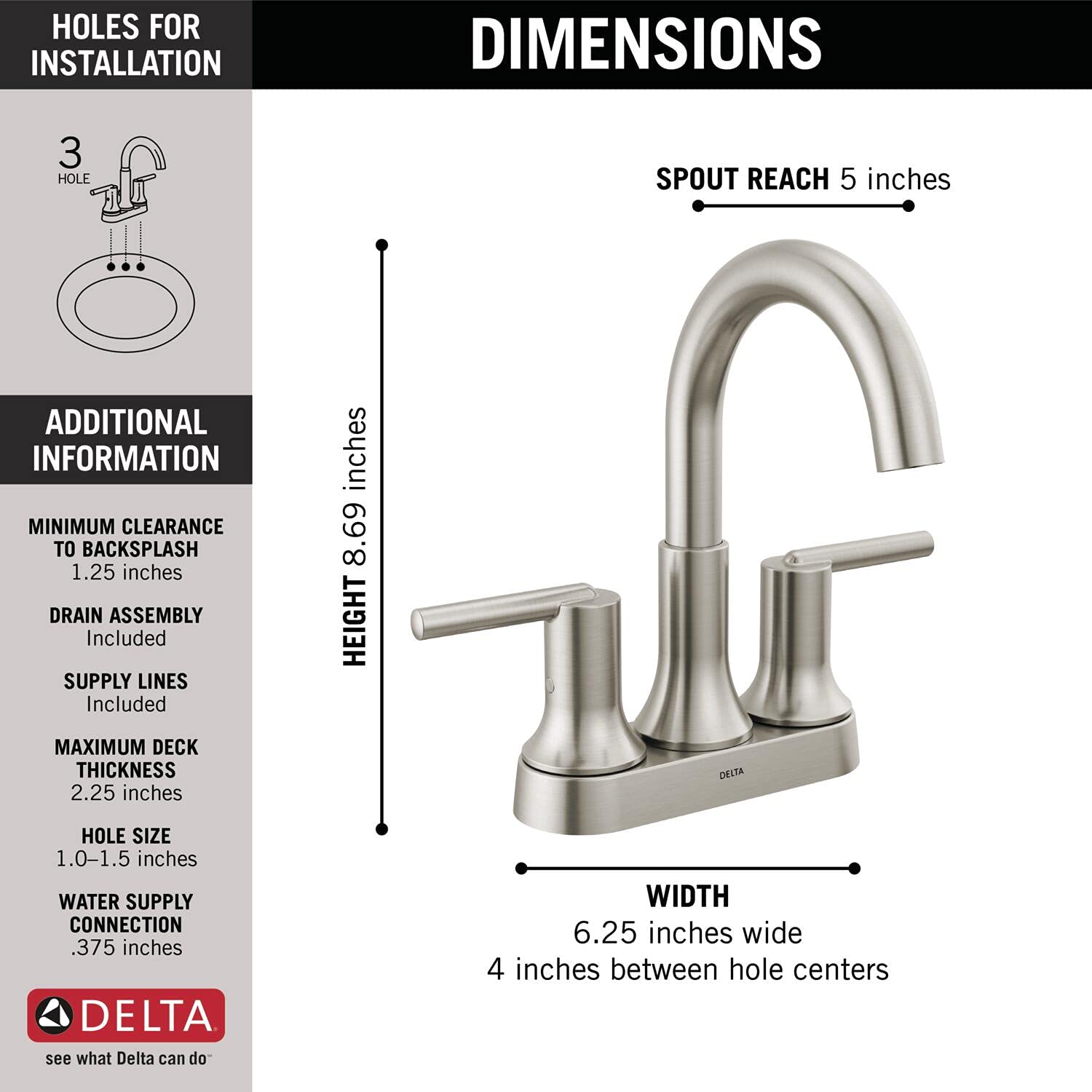 Delta Faucet Trinsic Brushed Nickel Bathroom Sink Faucet - Centerset Design with Diamond Seal Technology & Metal Drain Assembly (2559-SSMPU-DST) - Perfect for Modern Bathrooms, Guest Baths, and Powder Rooms