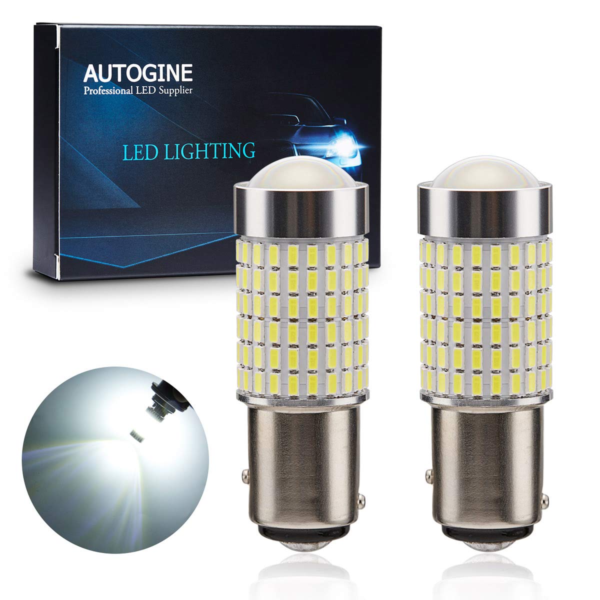 1400 Lumens Super Bright 144-SMD LED Bulbs 1157 2057 2357 7528 1157A - 9-30V Projector Light for Backup Reverse, Parking, Tail Brake Lights - Xenon White 6500K (2 Pack) - Perfect for Trucks, SUVs, Cars & Motorcycles