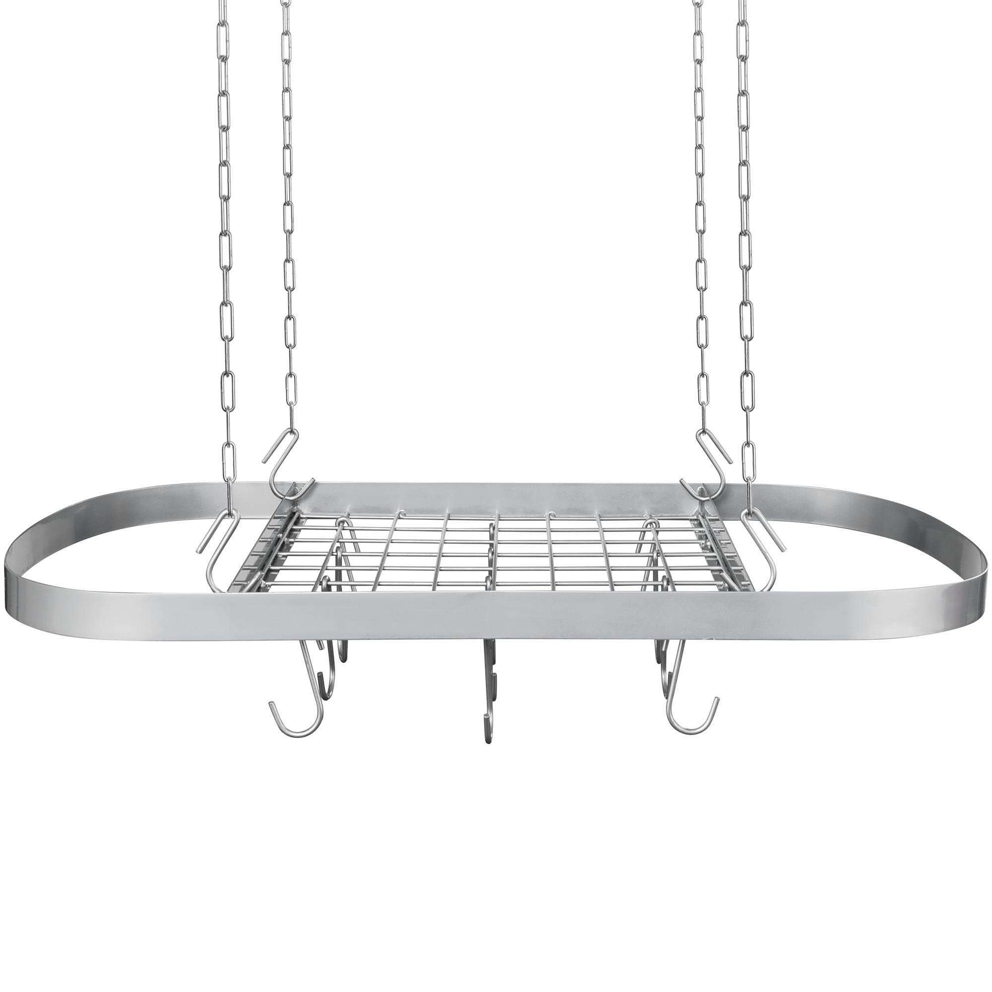 **Sturdy Silver 12-Hook Ceiling Pot Rack – Hanging Pan & Kitchen Utensil Organizer – Space-Saving Storage for Pots, Pans & Cookware – Perfect for Small Kitchens & Pantry Organization**