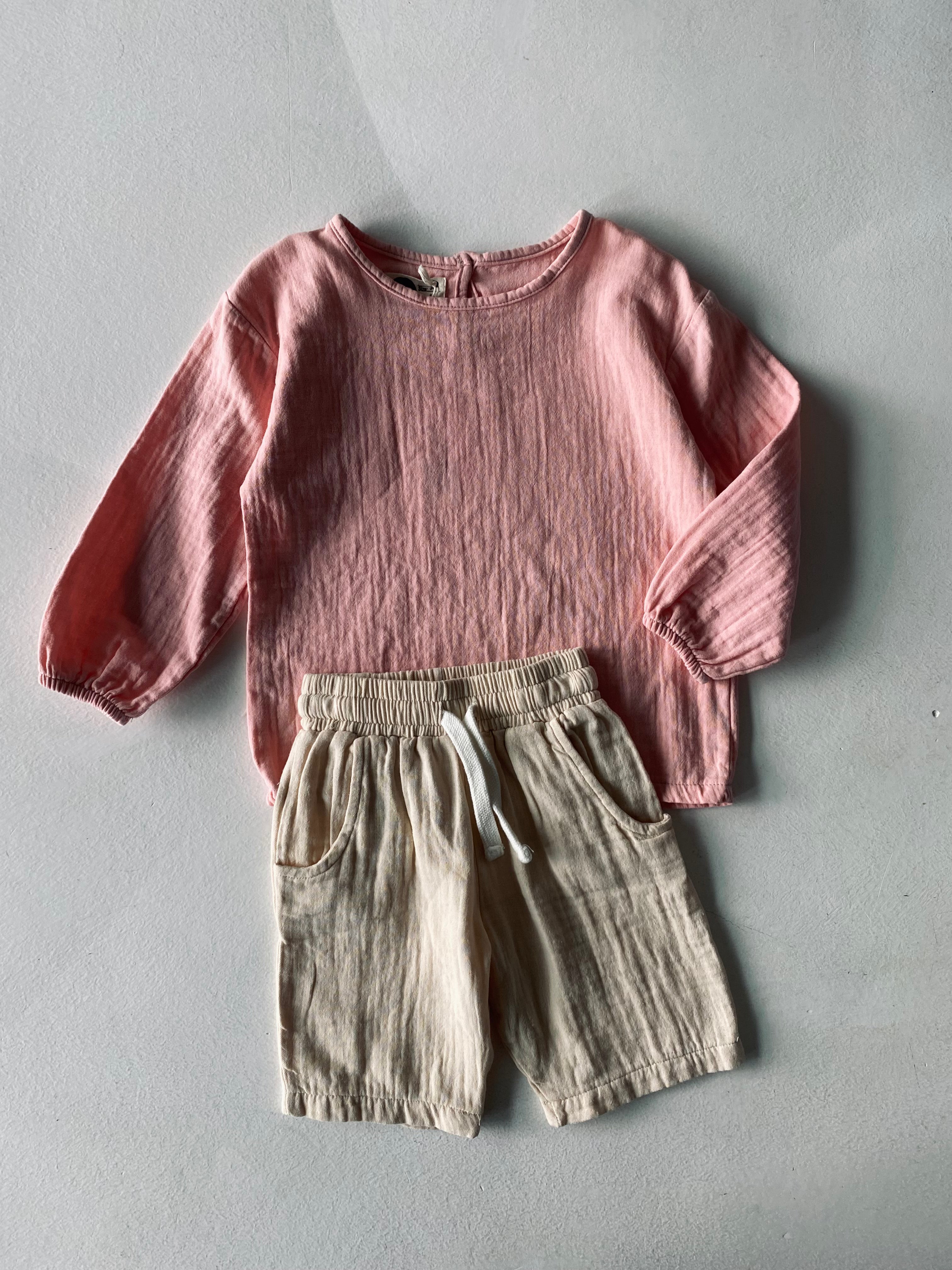 Organic Kids Muslin Long Sleeve T-Shirt and Shorts 2-Piece Set - Soft & Breathable Cotton for Baby & Toddler - Perfect for Playtime, Daycare & Family Outings