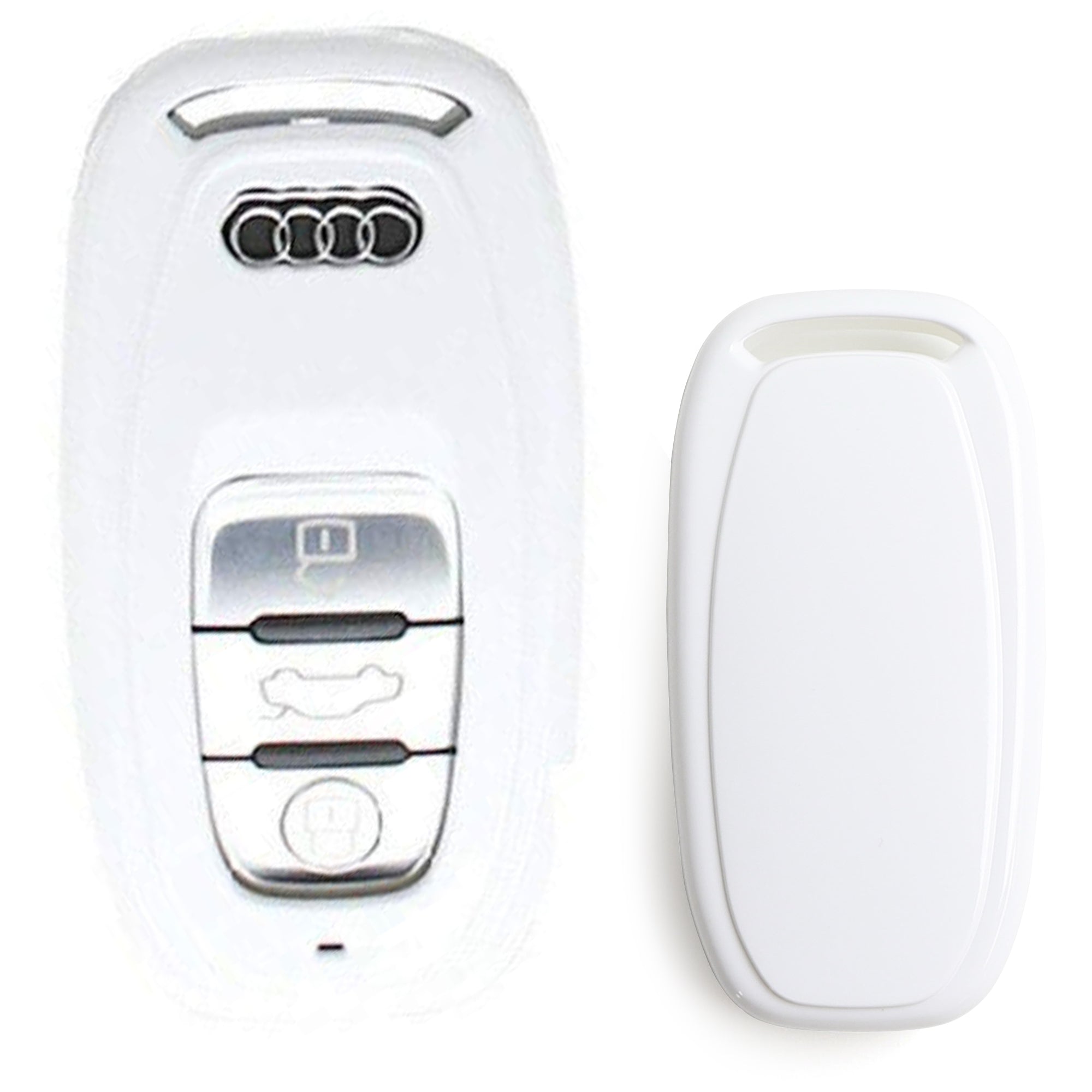 Premium Gloss White Replacement Key Fob Cover for Audi A3 A4 A5 A6 A7 A8 - Exact Fit Smart Remote Shell Case (Perfect for Key Replacement, Car Accessories Upgrade & Daily Use)