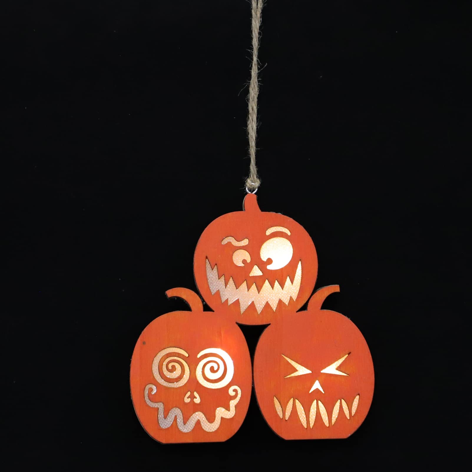 Halloween LED Hanging Wooden Pumpkin Lamp - Jack-o-Lantern Lights for Dining Room Table Decor, Festival Front Door Sign & Indoor/Outdoor Party Decoration