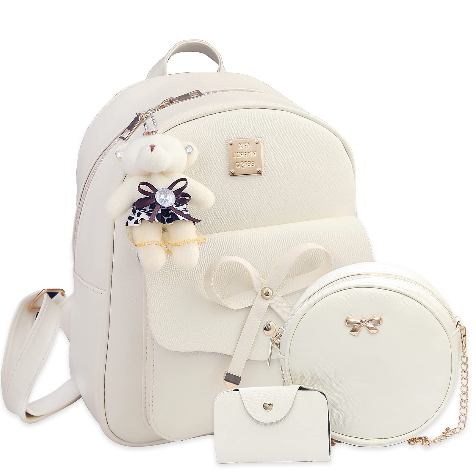 Cute Mini Backpack for Women - Leather Bowknot Small Backpack Purse 3-Piece Set | Perfect for Travel, School & Everyday Use