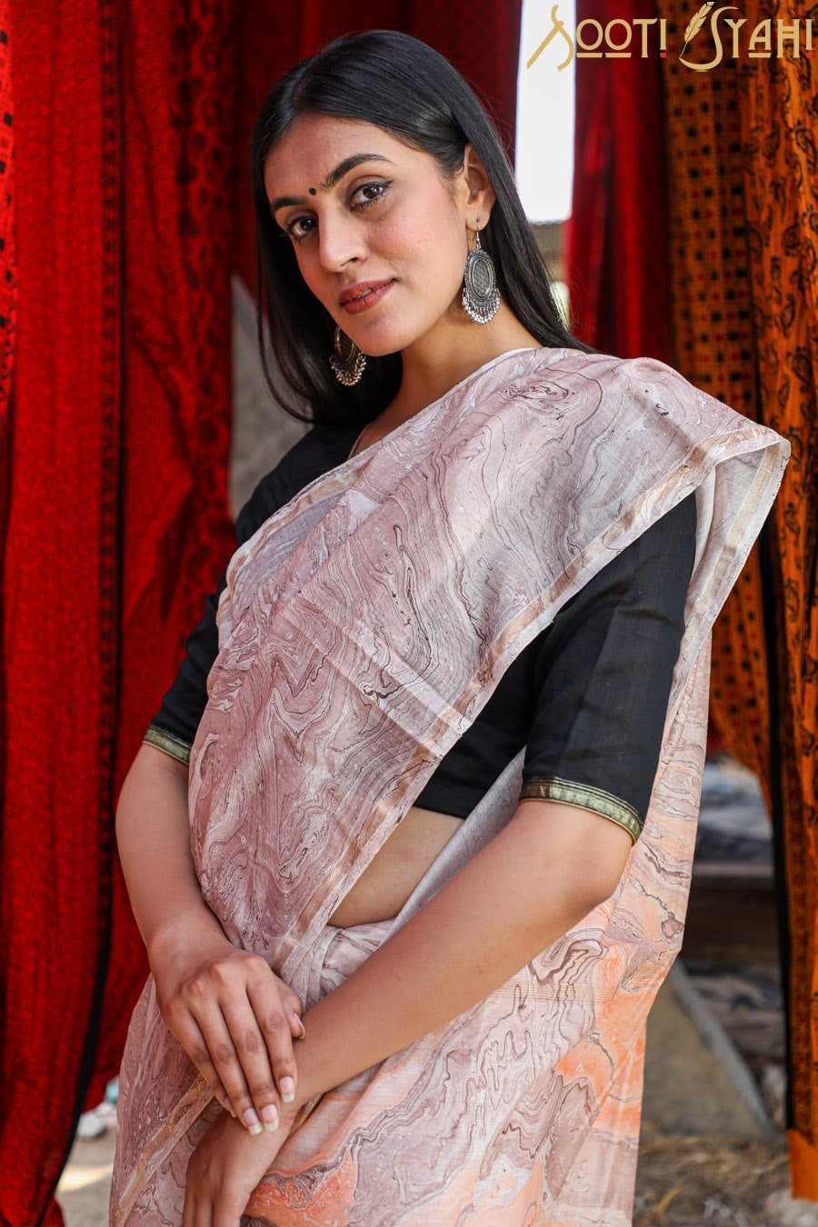 ELEGANCE Hand Marble Print Chanderi Silk Saree - Elegant Indian Traditional Wear for Weddings, Parties & Festive Occasions