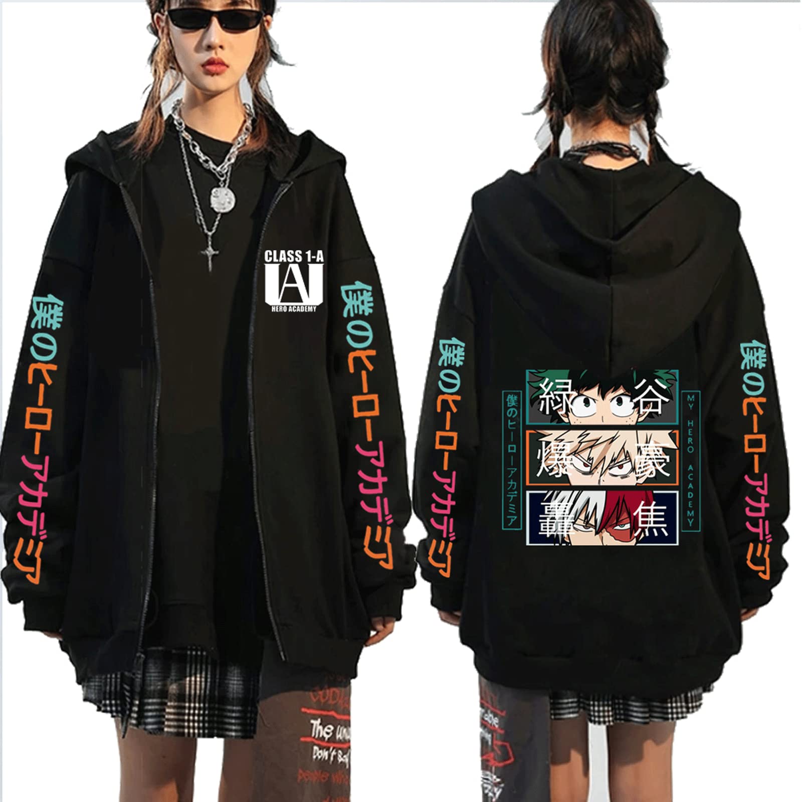 KONDZ Anime Zip Up Hoodie - My Hero Academia Shoto Todoroki Bakugou Deku Graphic Pullover Sweatshirt | Casual Wear, Cosplay, Anime Convention Outfit