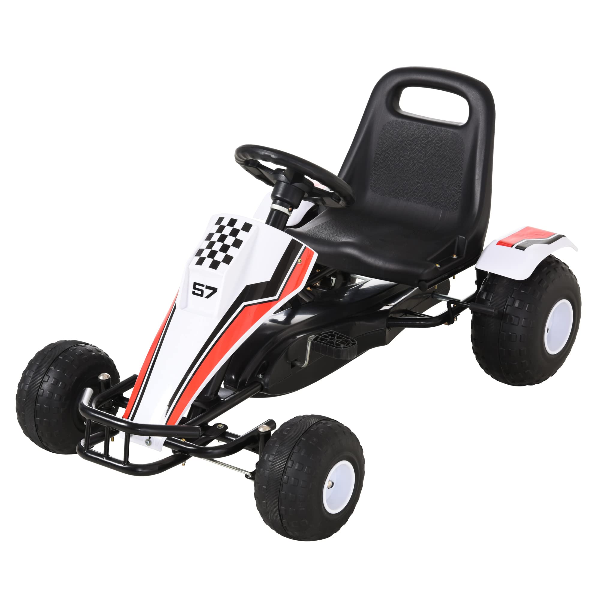 **HOMCOM Kids Pedal Go Kart for Ages 3+ | Adjustable Seat & Hand Brake | 104x66x57cm White & Black | Outdoor Play & Backyard Fun**