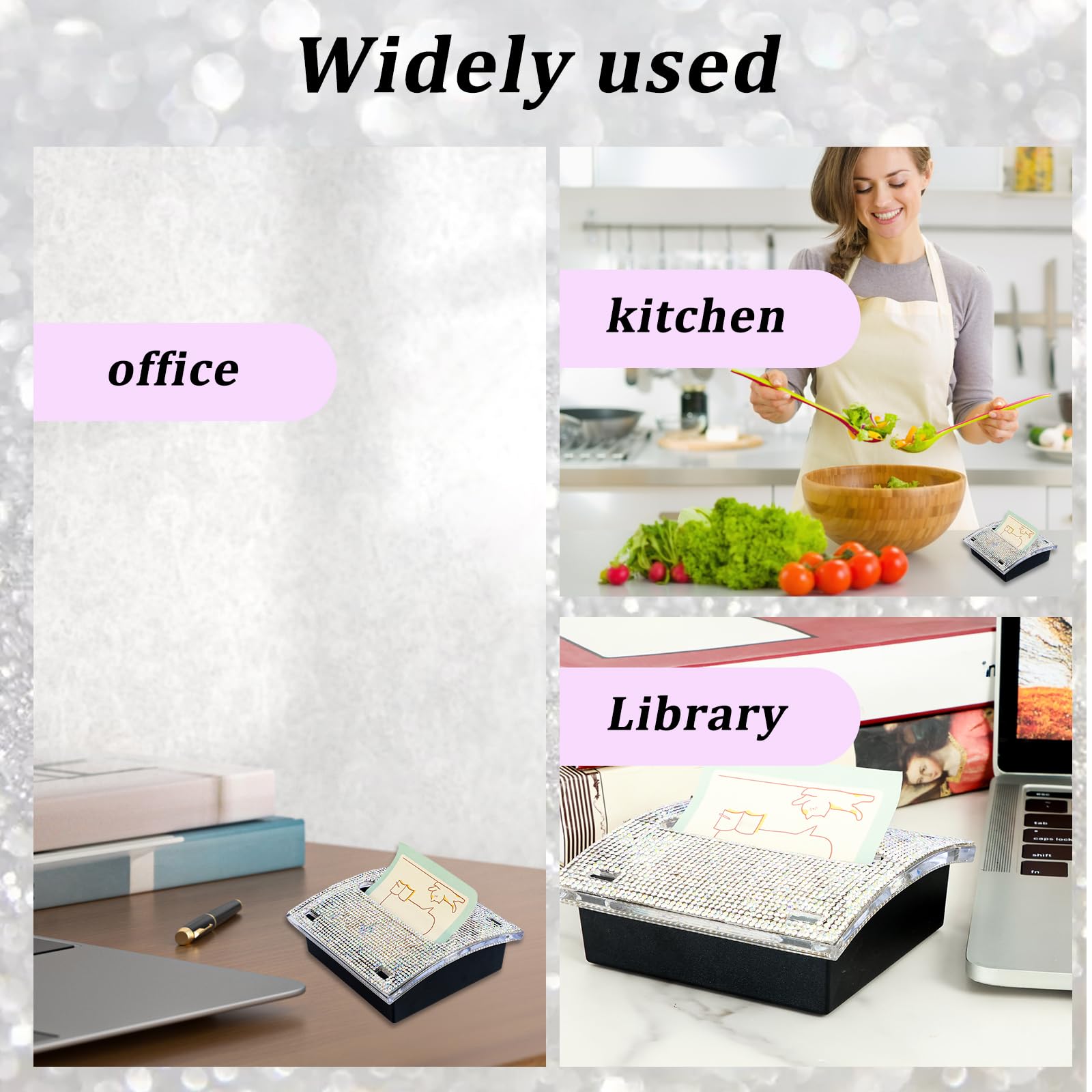 Self-Adhesive Rhinestone Sticky Note Holder - Pop-Up Desk Memo Pad Dispenser for Office, School, Library | Shiny Multicolor Stationery Organizer for Notes, Reminders & Office Supplies