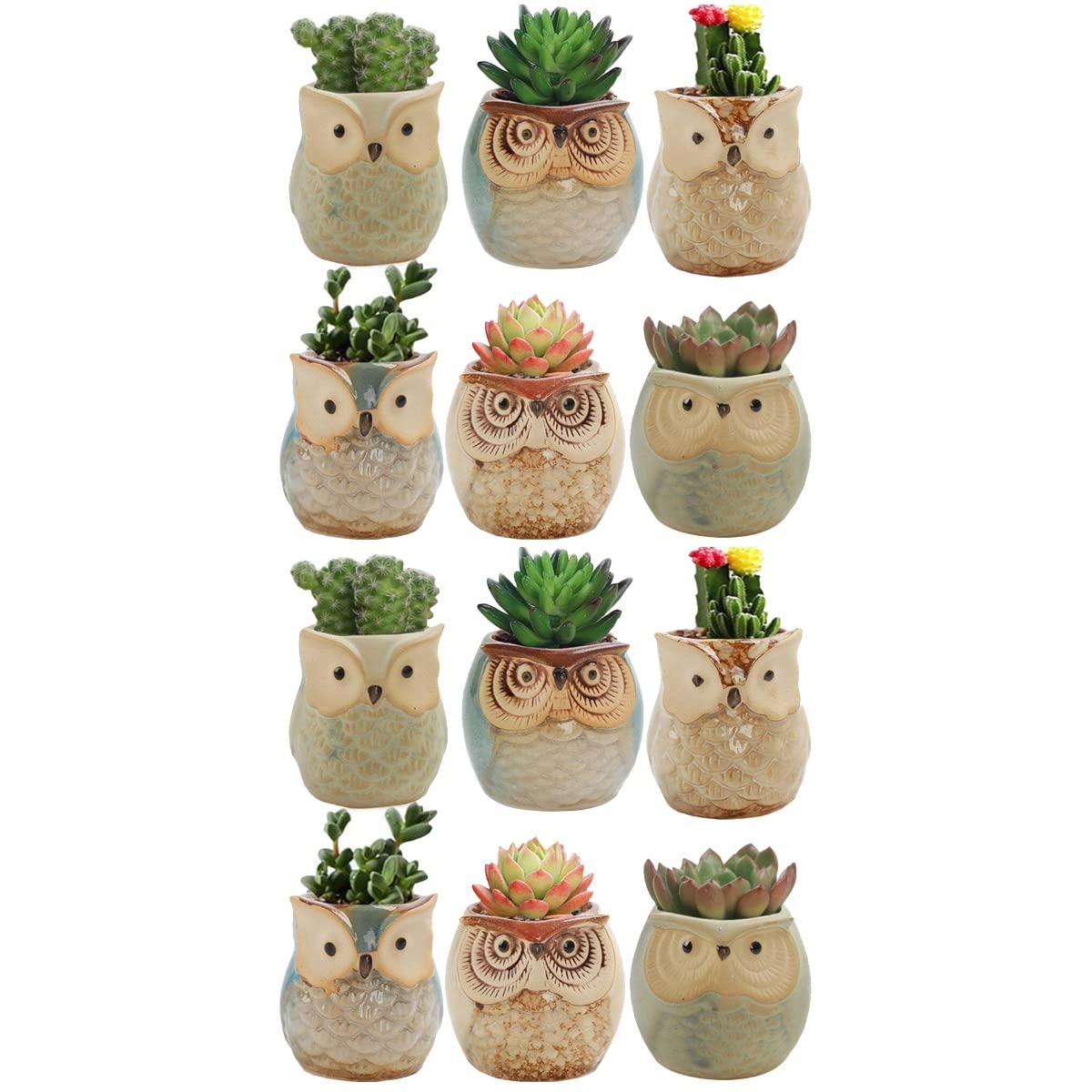 Garneck 2 Sets 6pcs Ceramic Succulent Pots with Owl Design - Small Cactus Planters for Home & Office Decor (Assorted Colors) - Perfect for Windowsills, Desks, and Gift Giving