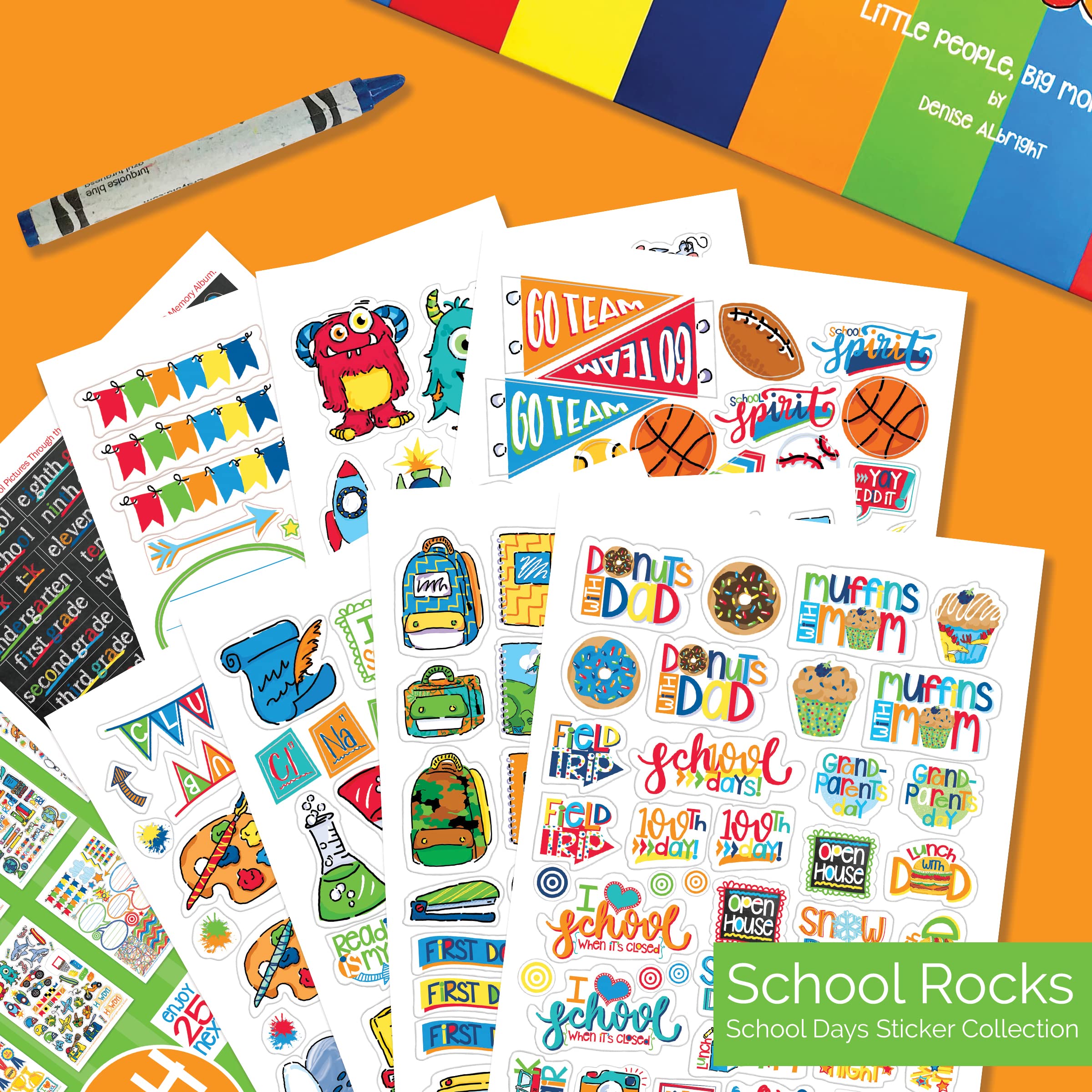 Class Keeper School Memory Kit with Photo Props & Sticker Set - Primary Stripes Design for Classroom Keepsakes, Yearbook Photos & Teacher Gifts