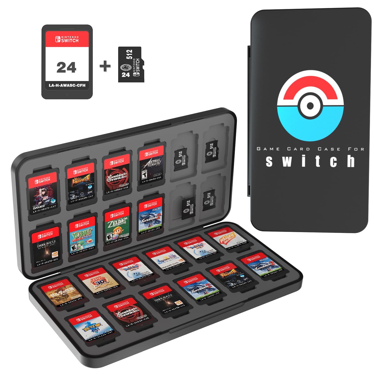 Nintendo Switch Game Case - 24 Cartridge & SD Slots, Travel Accessories for Gaming On-The-Go