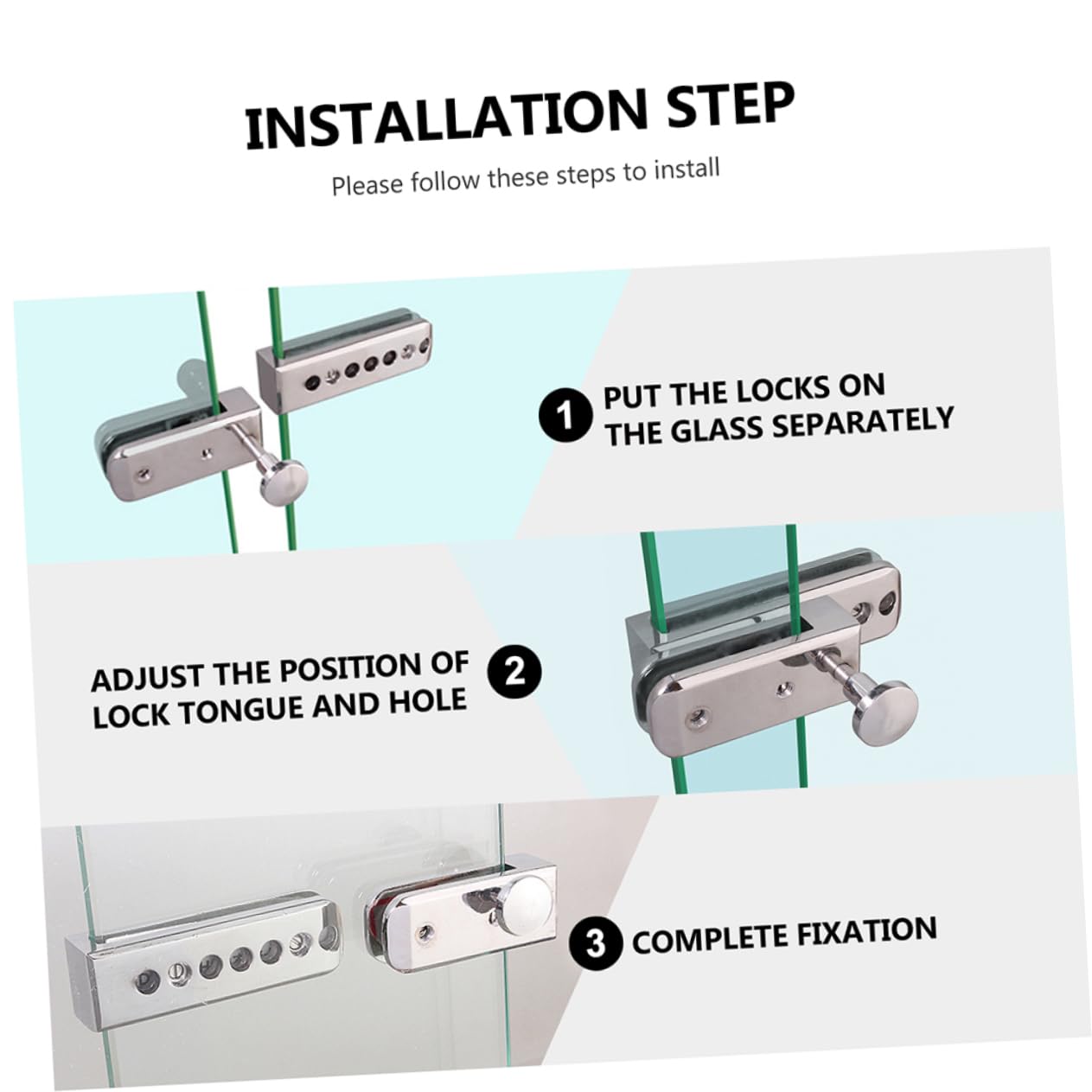 2-Pack Glass Door Lock for Bedroom, Shower & Patio - Sliding Door Security Lock with Zinc Alloy Cylinder, Child Safety Catch for Frameless Glass Doors (Home, Office, Hotel Use)