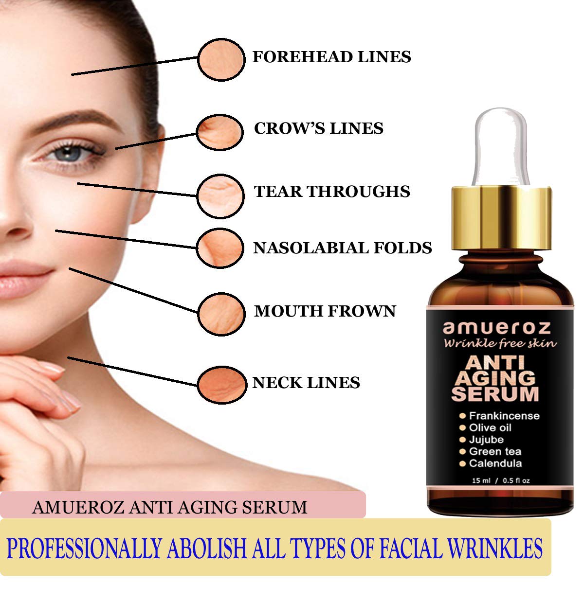 Amueroz 24K Gold Anti-Aging Serum – Deep Wrinkle Repair & Skin Brightening with Gotu Kola, Calendula, Jujube & Green Tea Extract – Reduces Acne & Fine Lines – 15ml – Perfect for Nighttime Skincare Routine & Daily Hydration