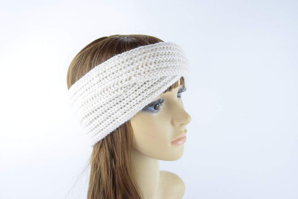 Women's Cable Knit Headband Ear Warmer - Soft Winter Head Wrap Hair Band for Cold Weather - Perfect for Skiing, Running & Outdoor Activities (Cream)