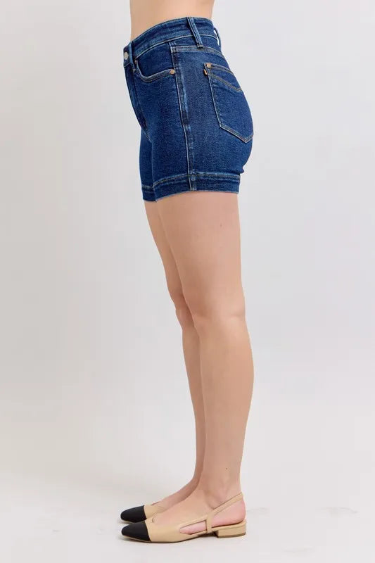 Judy Blue High Waist Tummy Control Denim Shorts for Women - Stretchy Comfortable Jean Shorts with Flattering Fit - Perfect for Summer, Beach & Casual Outings