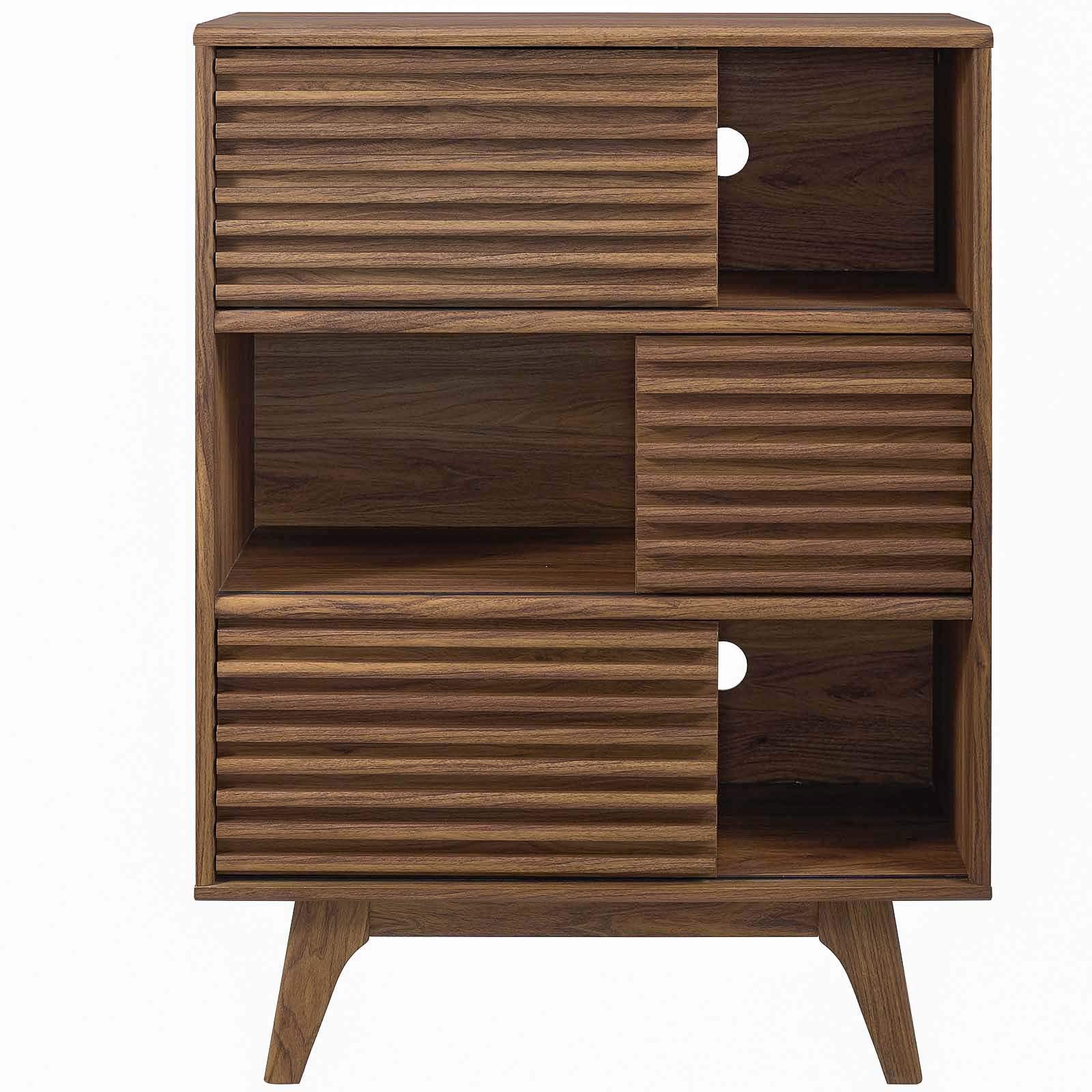 Modern Wooden Living Room Cabinet - Natural Walnut Brown Stand for Lounge, Club & Lobby - Stylish Storage Solution for Home & Office Decor