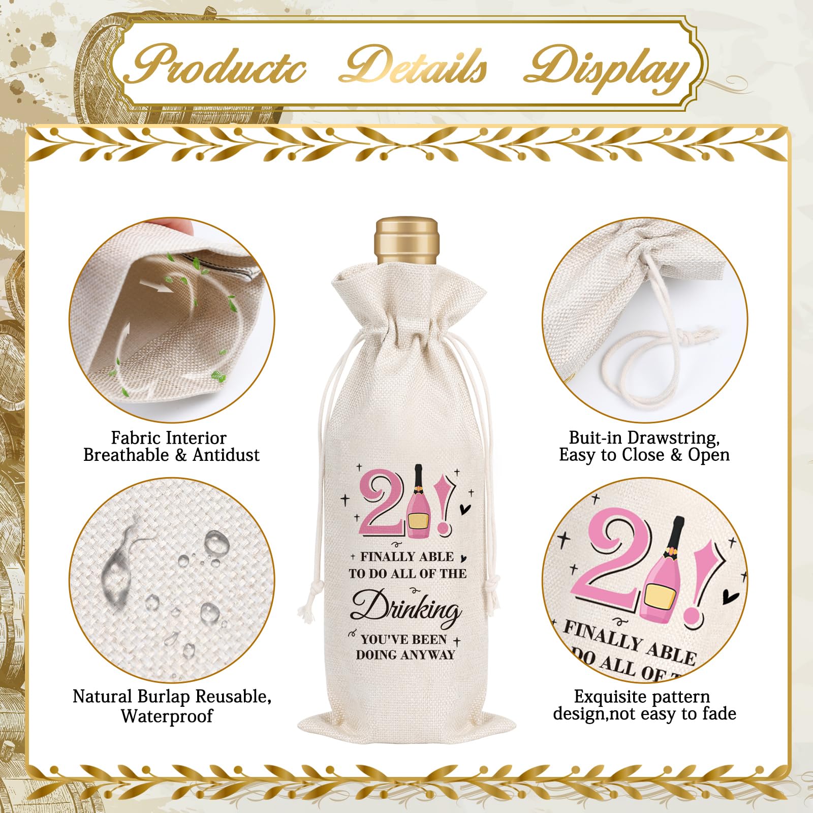 Wxiben 21st Birthday Gifts for Women - Elegant Wine Gift Bags & Party Favors | Perfect 21 Year Old Birthday Present for Her, Daughter or Best Friend | Great for Celebrations, Girls Night Out & Special Occasions