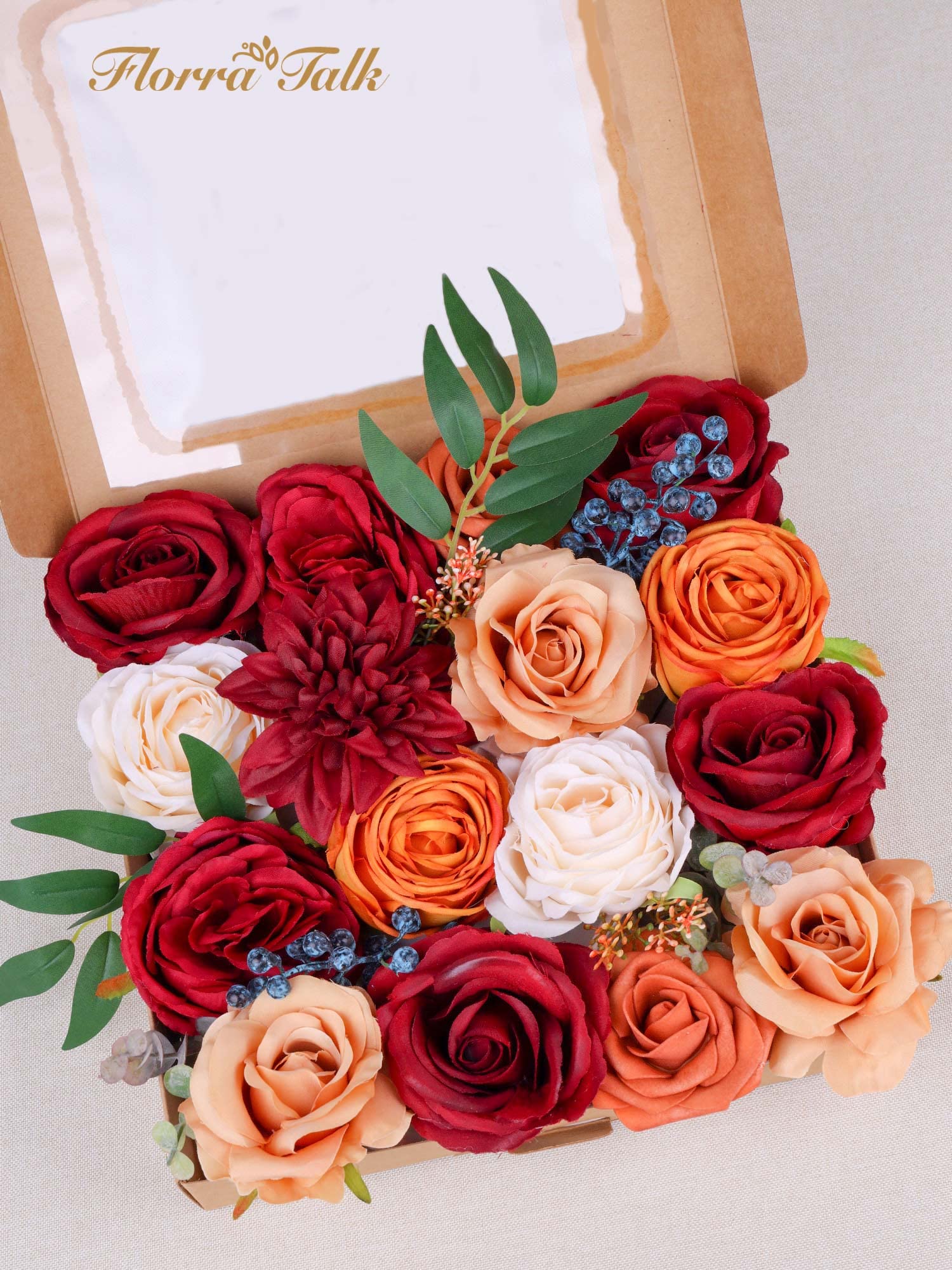 Burnt Orange & Burgundy Artificial Flowers Set - Fake Roses & Dahlia for DIY Fall Wedding Bouquets, Centerpieces, Bridal Showers, Baby Showers & Home Decor | Perfect for Autumn Weddings, Table Arrangements and Seasonal Home Decoration