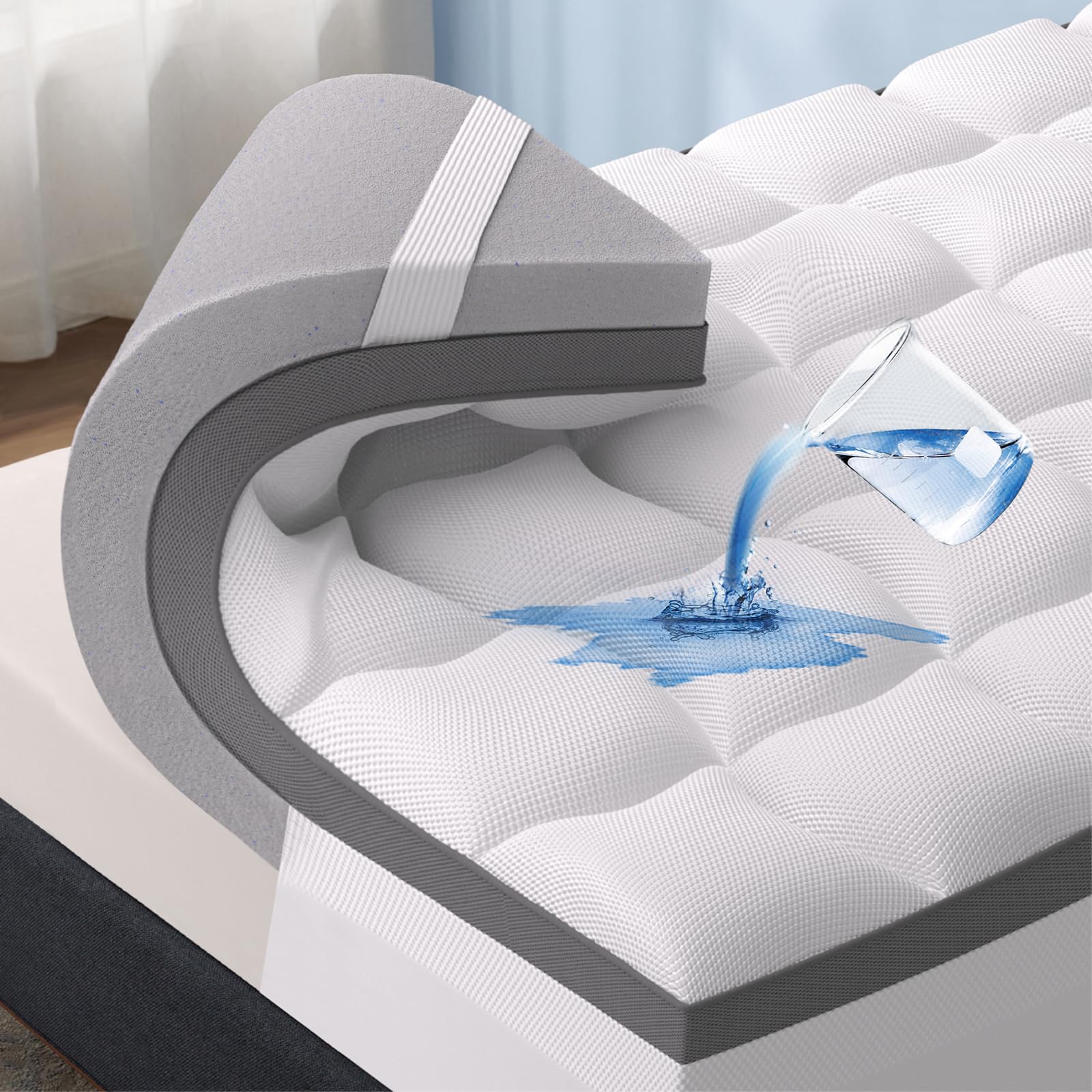 Bedsure 4 Inch Memory Foam Mattress Topper Queen Size - Dual Layer Cooling Gel Infused 2.5 Inch Memory Foam & 800 GSM Waterproof Pillow Top Mattress Pad with 8-21 Inch Deep Pocket - Perfect for Hot Sleepers, Back Pain Relief & Guest Bed Comfort