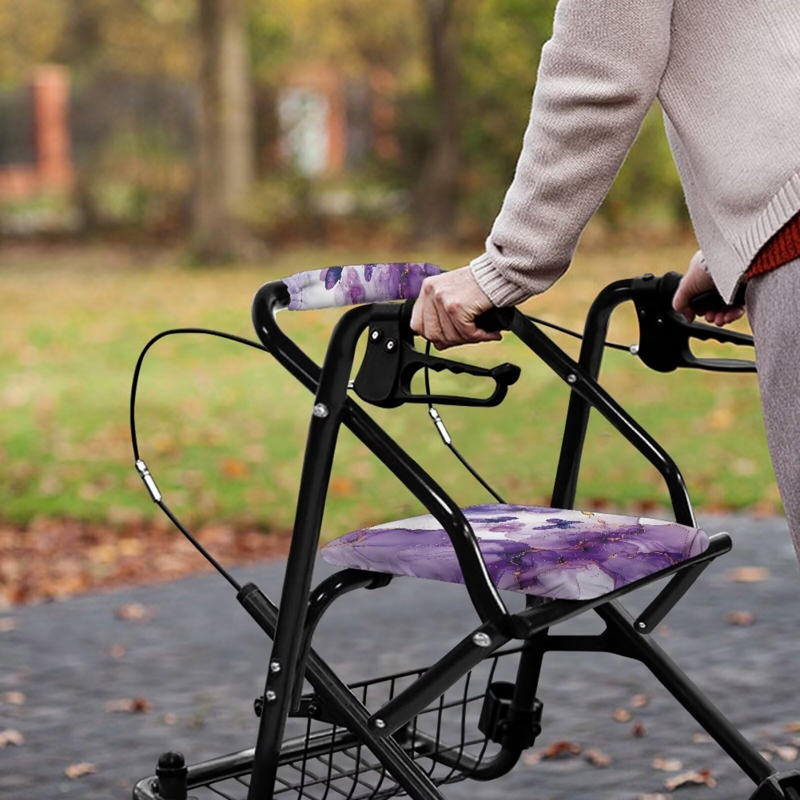 Purple Marble Rollator Walker Seat Cover with Butterfly Pattern - Universal Fit for Seniors & Ladies - Soft Cushioned Backrest & Seat Protector - Ideal for Elderly Mobility, Walking Assistance & Gift Giving