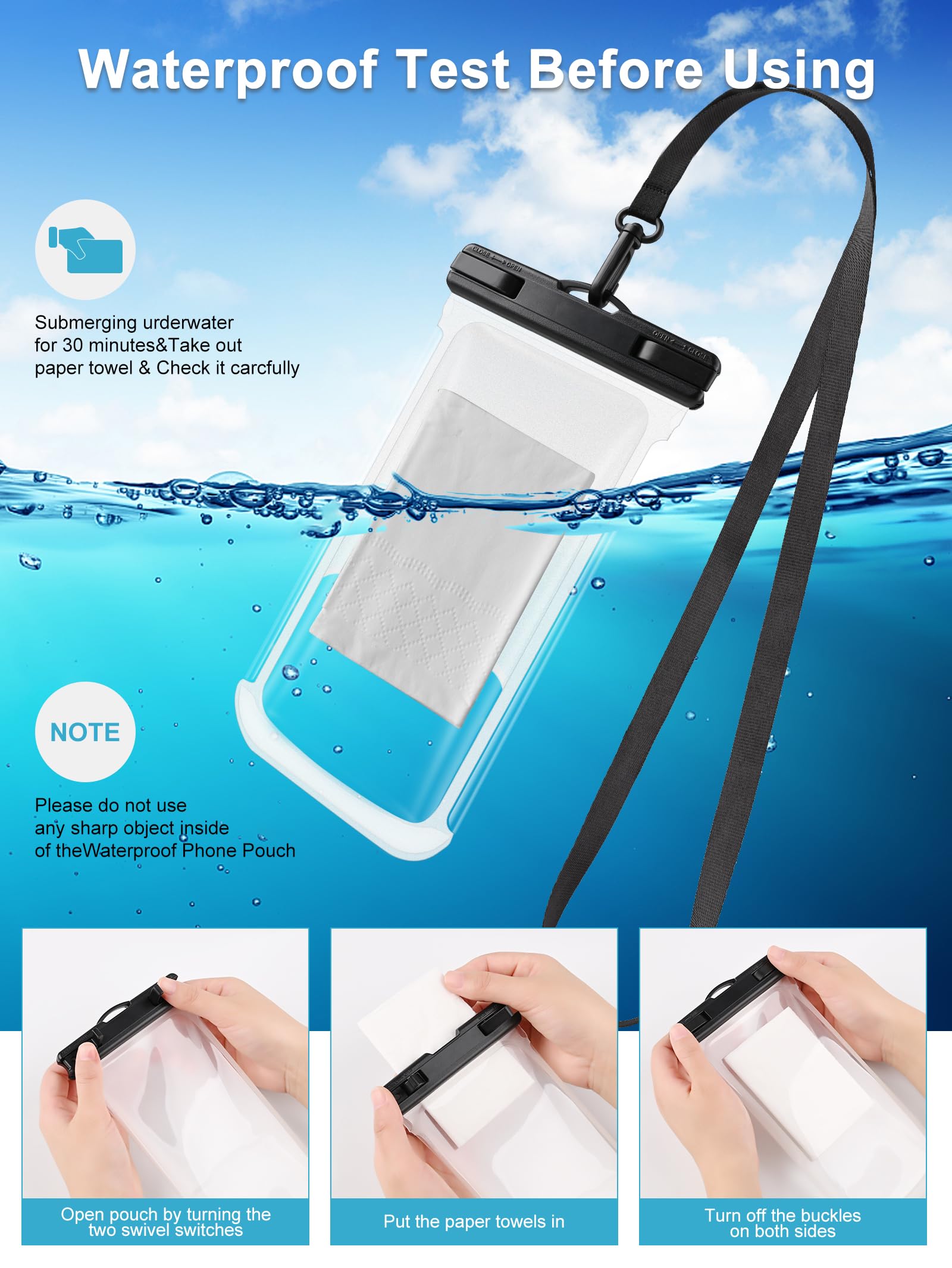 Waterproof Phone Pouch 2 Pack - IPX8 Underwater Dry Bag for iPhone 15 14 13 12 Pro Max XS & Samsung (Up to 7.0