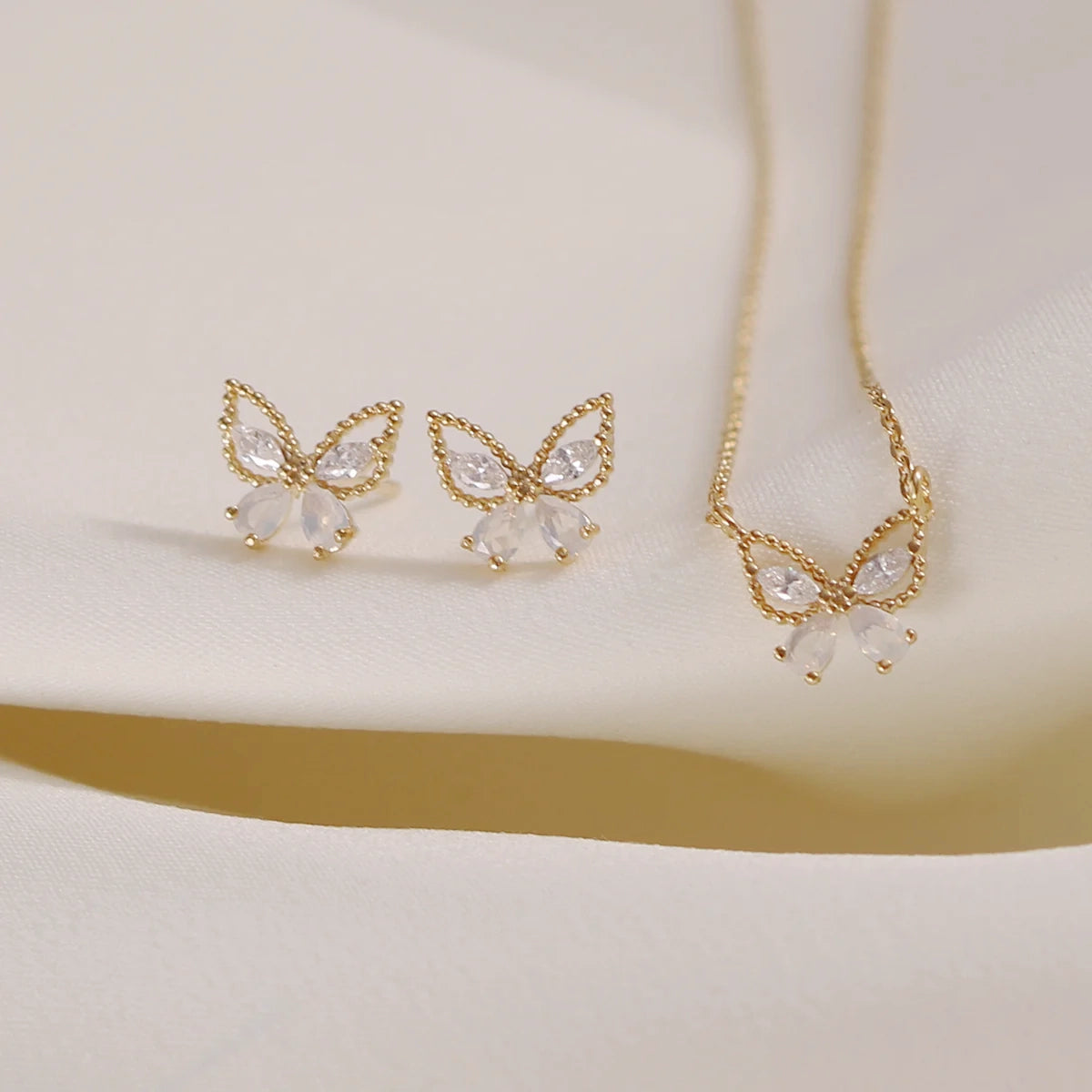 Moonstone Butterfly Jewelry Set in 14K Gold - Elegant Necklace & Earrings for Women, Perfect for Weddings, Parties & Everyday Wear