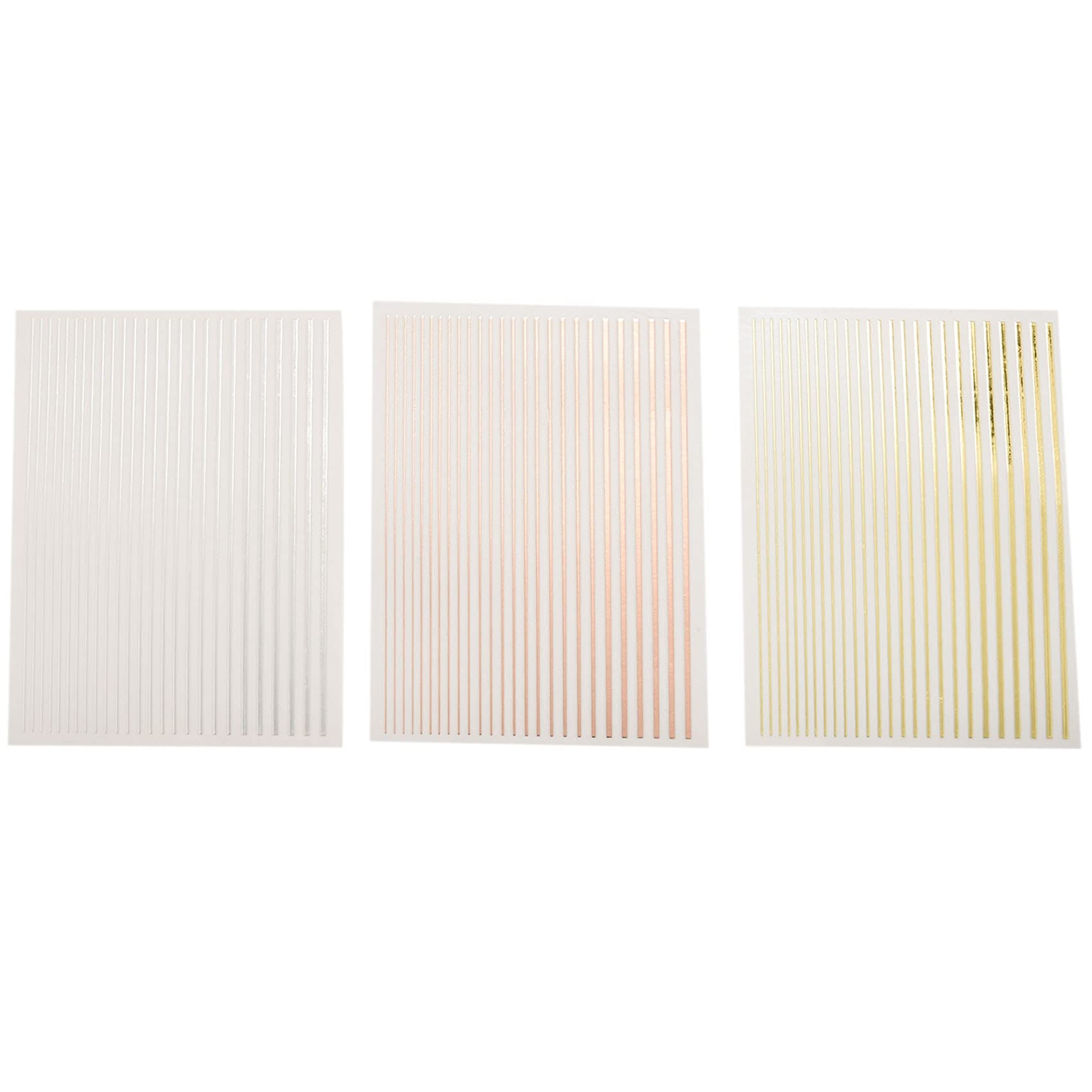 GLOVET Gold & Silver 3D Nail Art Stickers - 3Pc Adhesive Striping Tape with Metallic Lines for Nail Decoration | Perfect for DIY Manicures, Parties, and Special Occasions