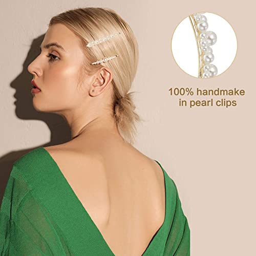CHIROGRAPHY 14 PCS Pearls & Acrylic Resin Hair Clips Set - Handmade Glitter Crystal Hair Barrettes, Hollow Geometric Bobby Pins | Korean Fashion Hair Accessories for Women & Girls | Perfect for Weddings, Parties & Daily Styling