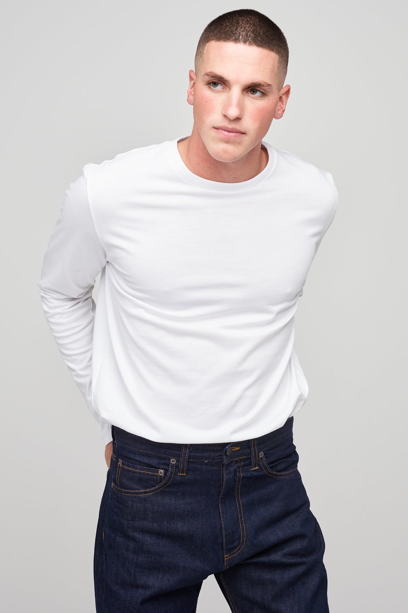 Premium Men's Long Sleeve T-Shirt - Soft Cotton Crew Neck Casual Shirt for Men - White - Perfect for Work, Gym & Everyday Wear