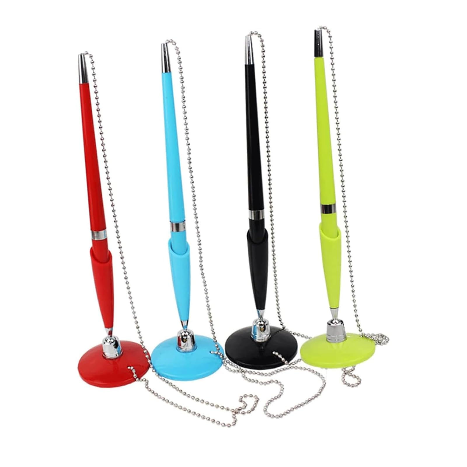 4-Pack Quick-Drying Gel Pens with Rotating Ballpoint & Chain - Smooth Writing Bank/Reception Counter Pens for Office, School & Business Use