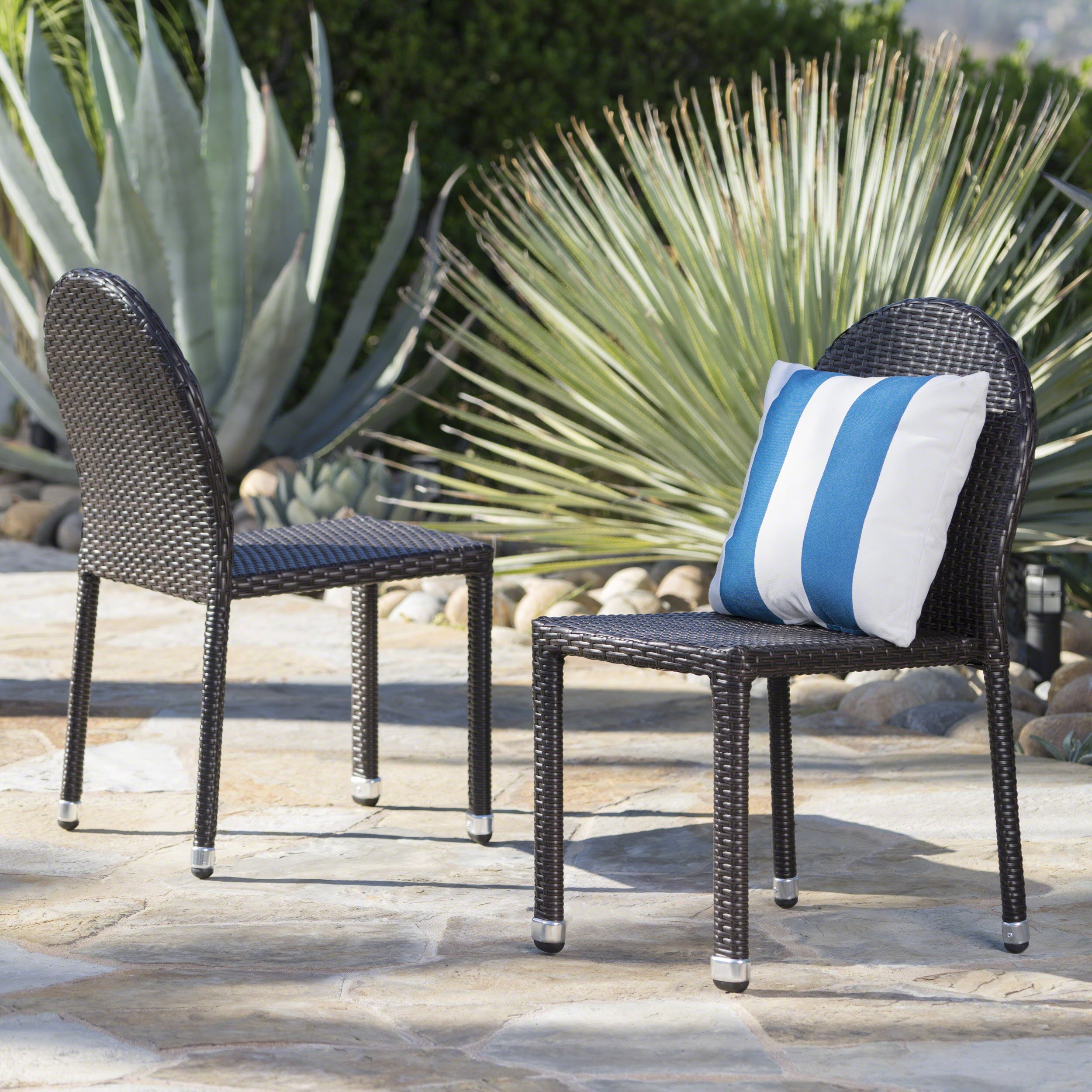 Christopher Knight Home Aurora Outdoor Wicker Stacking Chairs with Aluminum Frame, 2-Piece Set, Multi-Brown - Patio, Poolside & Garden Furniture for Outdoor Relaxation