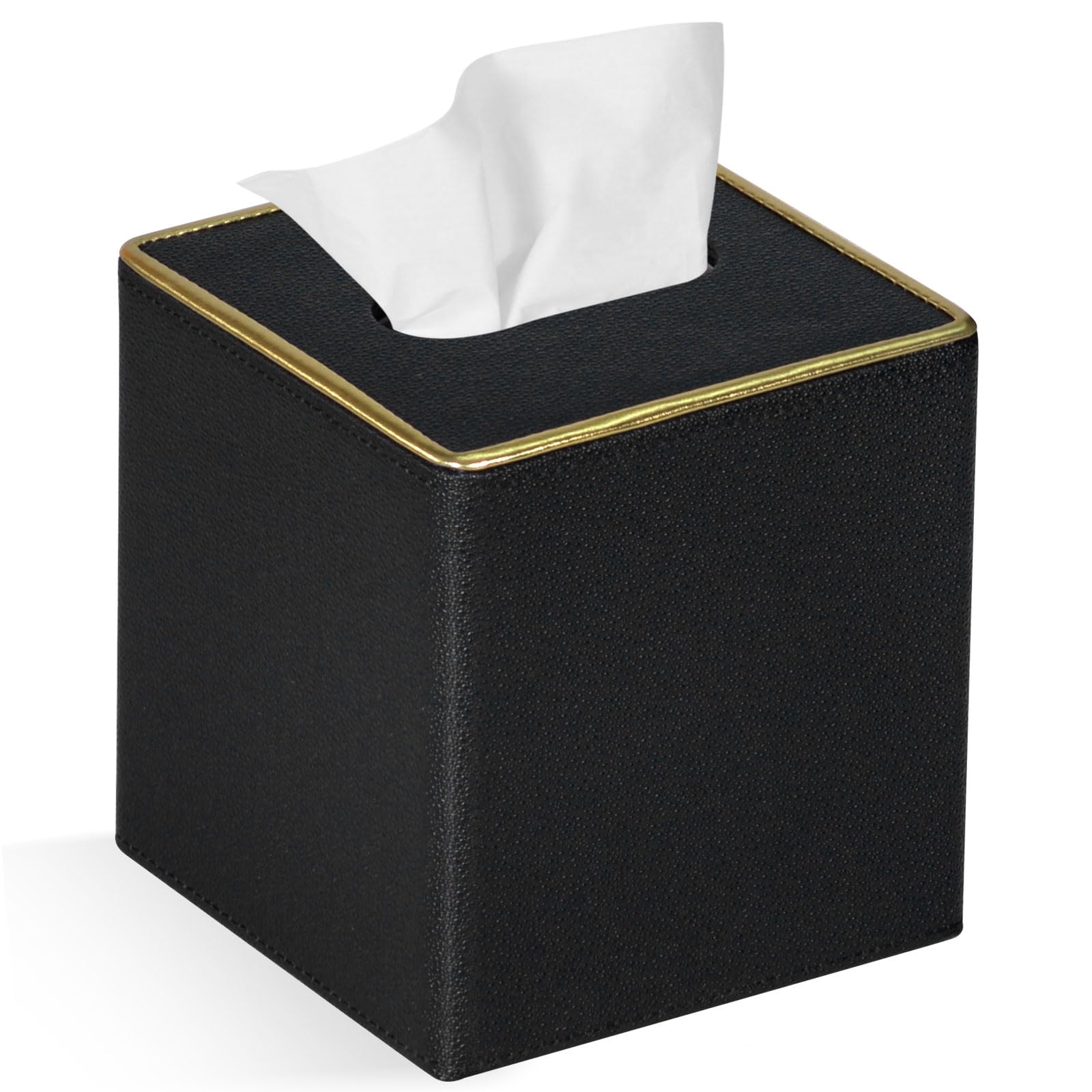 Premium PU Leather Square Tissue Box Cover - Elegant Black Pearl Design for Dresser, Bathroom & Home Decor | Perfect for Living Room, Bedroom & Office Organization