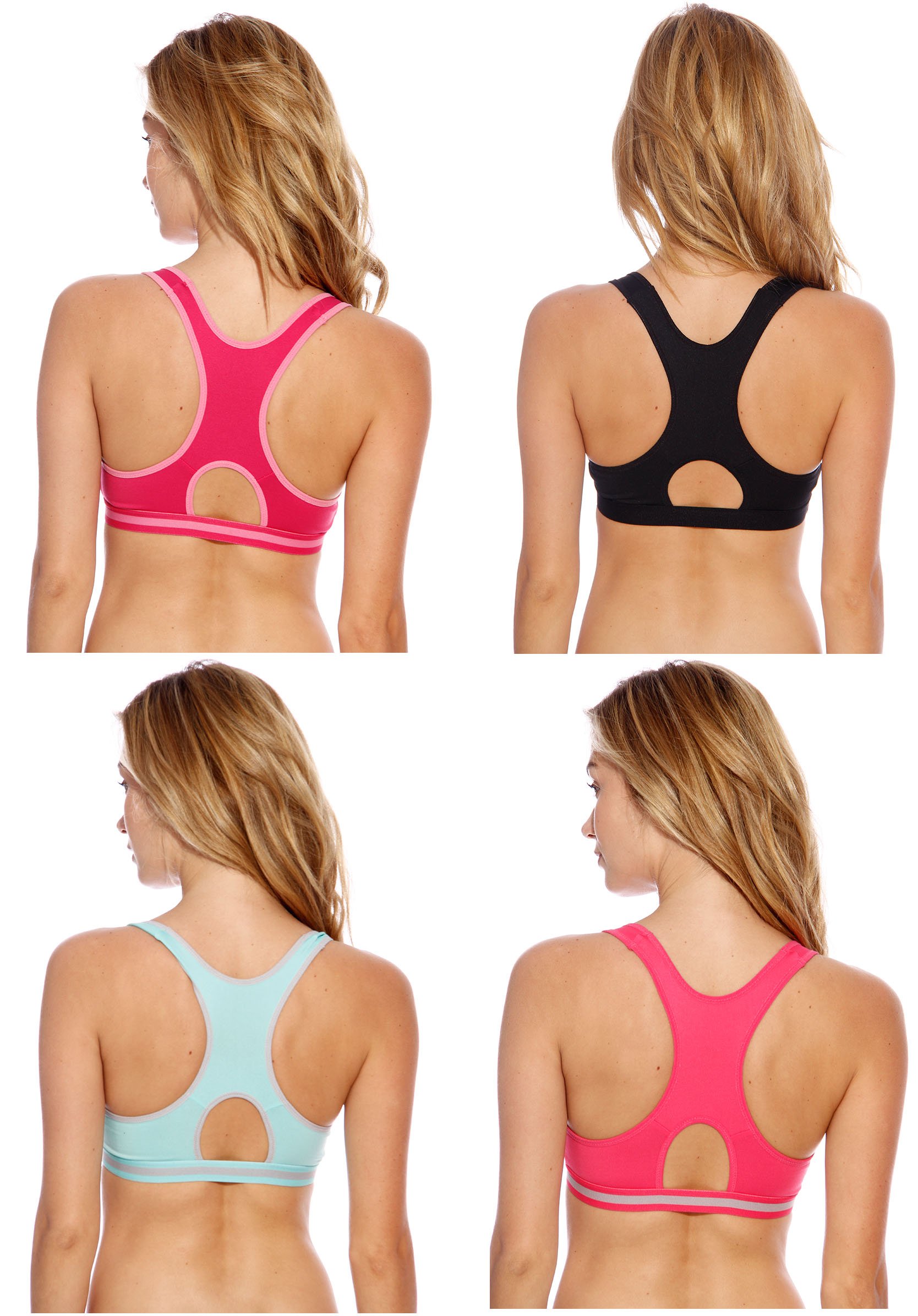 High Support Racerback Sports Bras for Women - 4 Pack - Moisture Wicking & Breathable for Running, Yoga & Gym Workouts