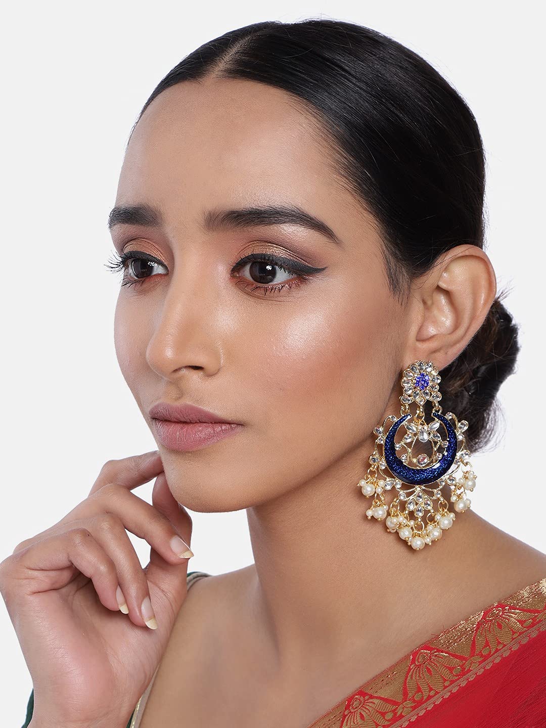 Exquisite Handcrafted Gold Plated Indian Wedding Earrings – Blue Meenakari Kundan & Pearl Bridal Jewelry for Bollywood & Traditional Occasions (E2794) | Perfect for Weddings, Festivals, Cultural Events & Special Celebrations