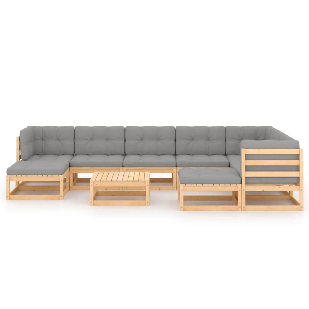 10-Piece Patio Furniture Set - Outdoor Sectional Sofa with Cushions, Ottoman & Coffee Table - Solid Pine Wood Garden Set for Backyard, Poolside & Terrace Relaxation