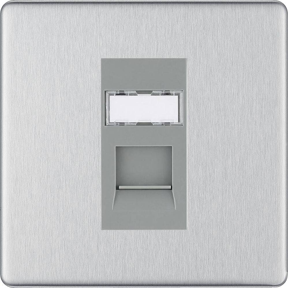 BG Nexus Screwless Brushed Steel RJ45 Cat6 Ethernet Outlet - High-Speed Network Port for Home & Office Networking Solutions
