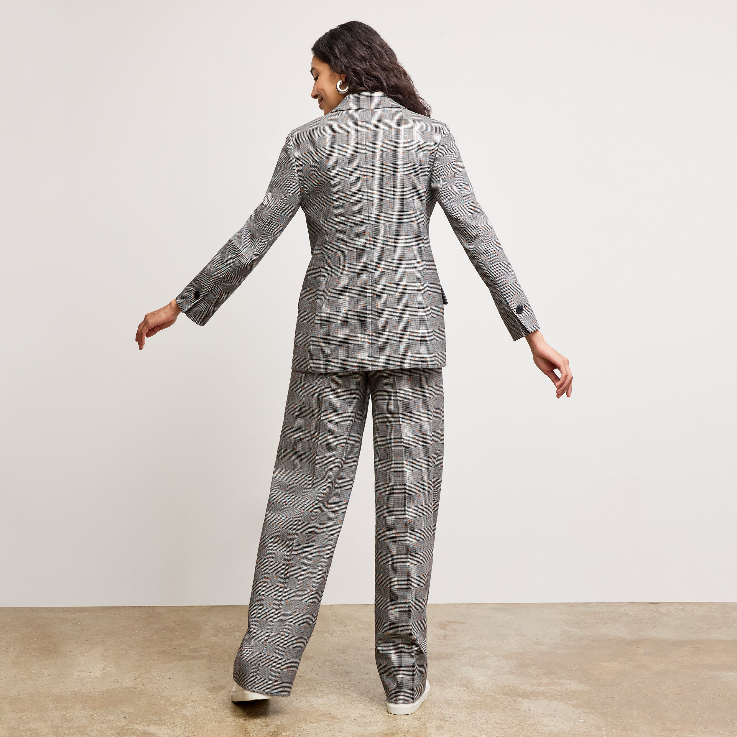 Rina Sculptural Pants - Sharkskin Mixed Check High Waist Trousers for Women | Perfect for Office, Casual Wear & Night Out