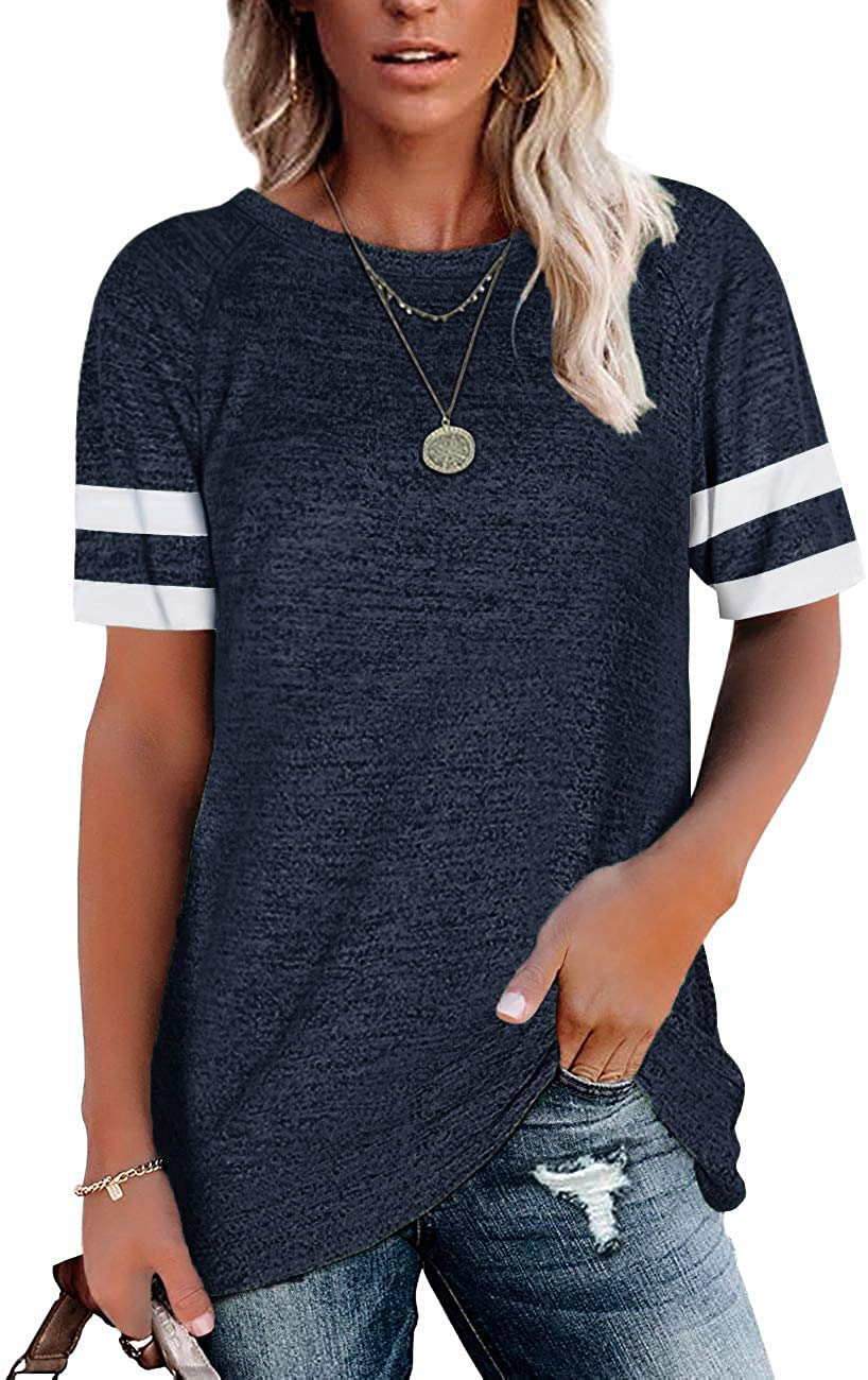 Esobo Women's Short Sleeve Tunic Tops - Loose Fit Crewneck Color Block Casual Tee Shirts & Blouses for Everyday Wear, Work & Weekend Outings