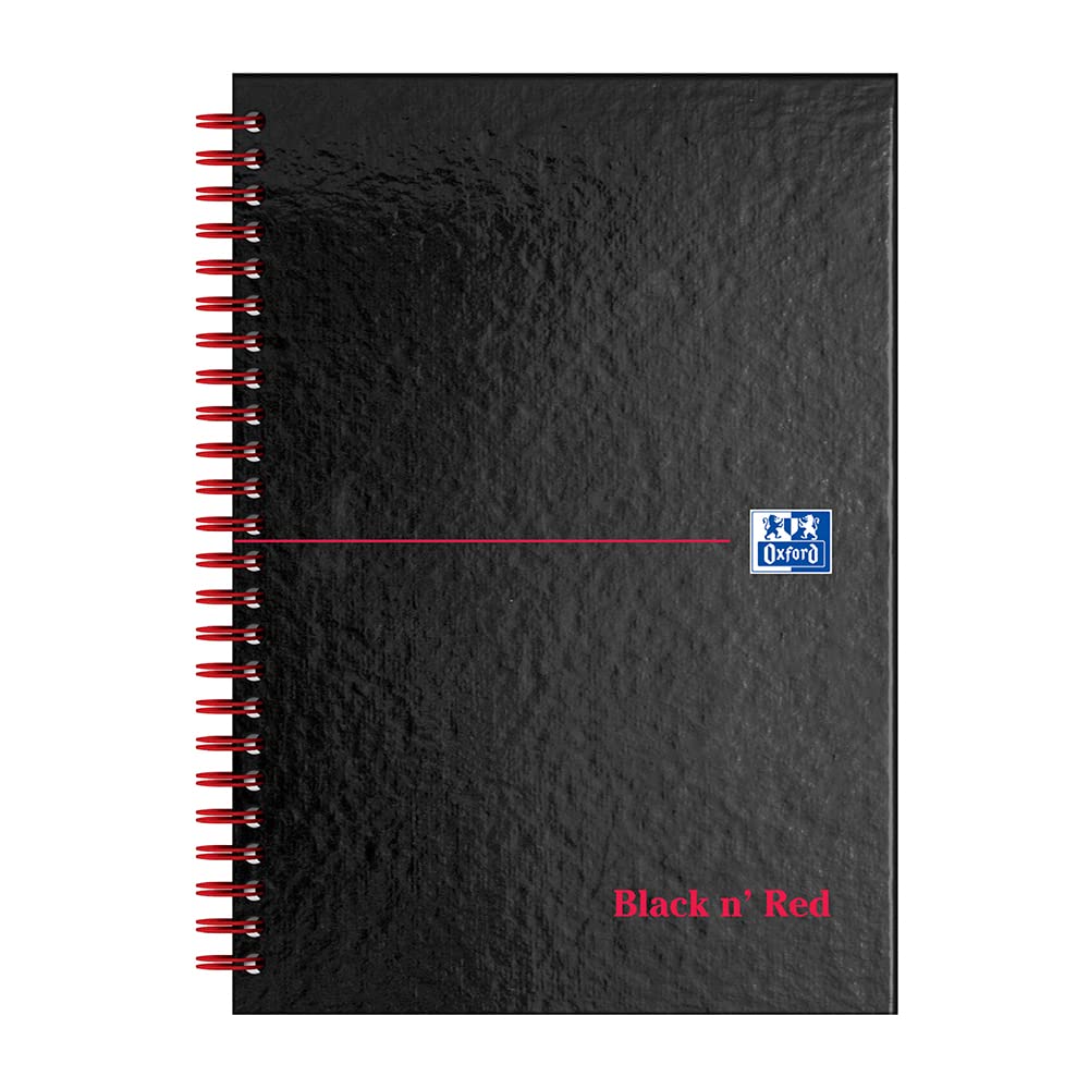 Premium Oxford Black n' Red A5 Glossy Hardback Wirebound Notebook - College Ruled, 140 Pages (1-Pack) for School, Office & Journaling - Durable Spiral Binding for Easy Note-Taking